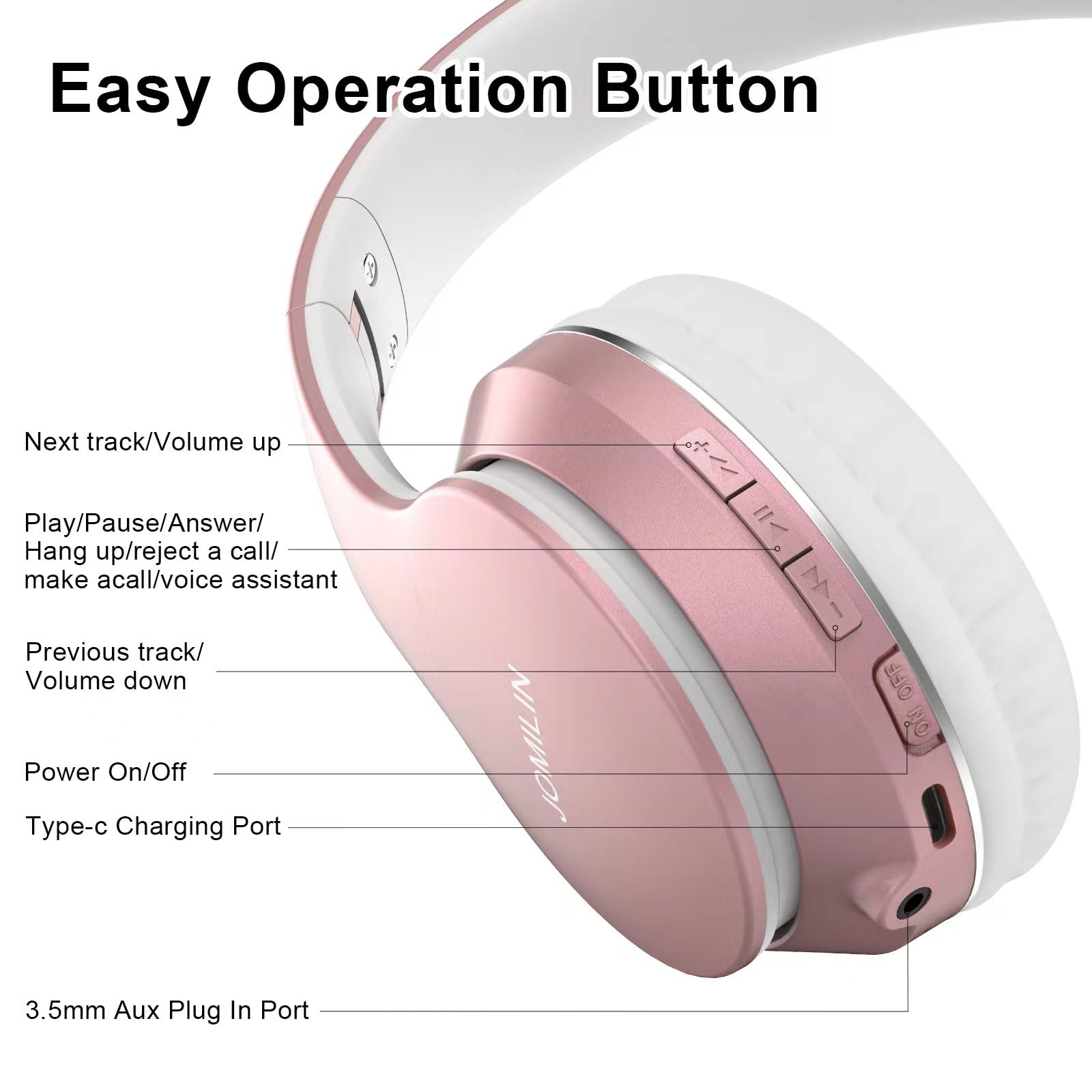 B9 Bluetooth Headphones Over-Ear Wireless with Microphone, 60 Hours Playtime Hi-Fi Stereo Sound, Lightweight Foldable Headset with Volume Control - Perfect for Travel, Home, Office & Tablet PC (Rose Gold)