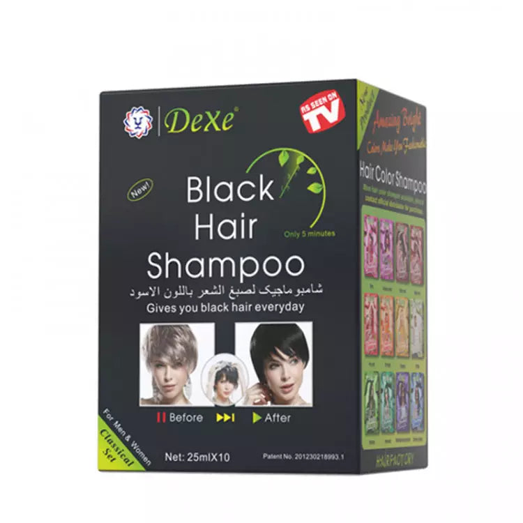 DEXE Black Hair Shampoo - 5 Minutes Instant Permanent Hair Dye for Men & Women - 10 Pack - Long Lasting Color for Gray Coverage & Hair Coloring at Home