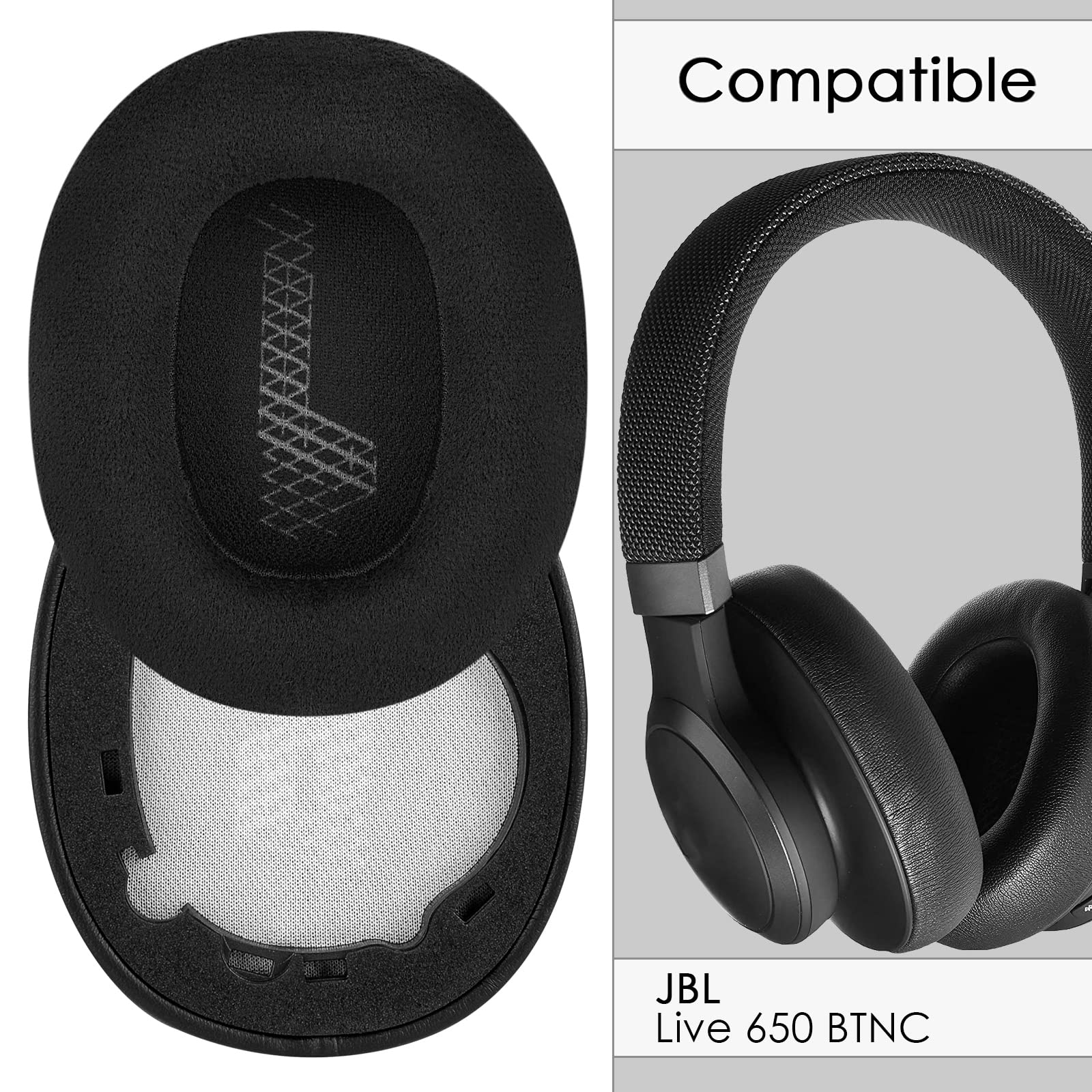 Premium Replacement Ear Pads for JBL E65BTNC, Duet NC, Live 650BTNC/660BTNC Headphones - Soft Velour Cushions (Black) - Comfortable Noise Isolation for Work, Travel & Gaming
