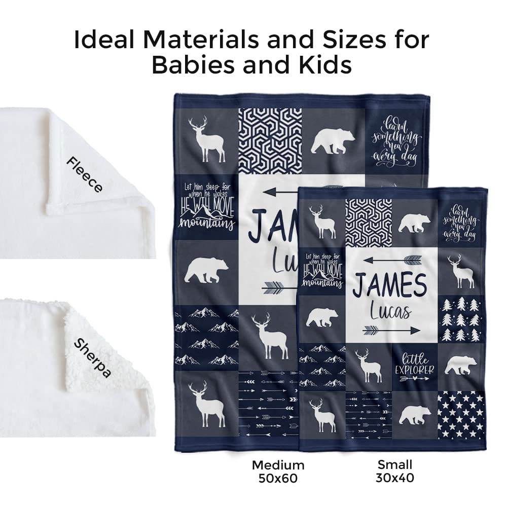Personalized Woodland Baby Blanket for Boys - Custom Name Fleece Blanket, Soft Newborn Gift for Baby Showers & Nursery Decor | MDPrints