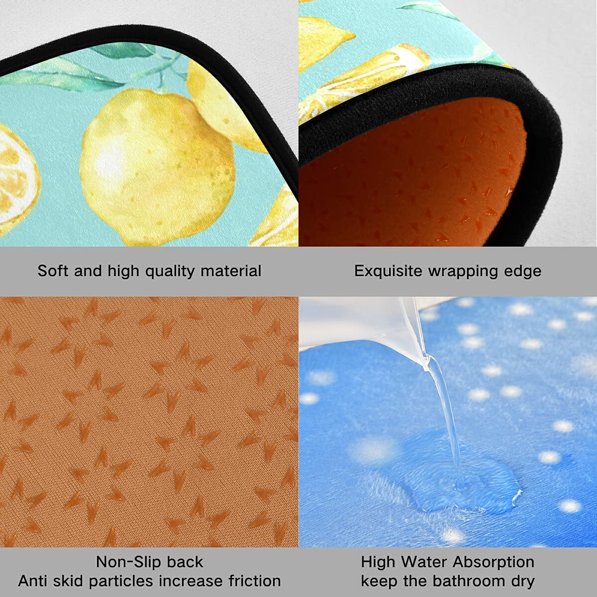 Emelivor 2-Piece Non-Slip Washable Lemon Kitchen Rugs Set - Teal Runner Mats for Floor Decor, Perfect for Kitchens, Entryways & Laundry Rooms