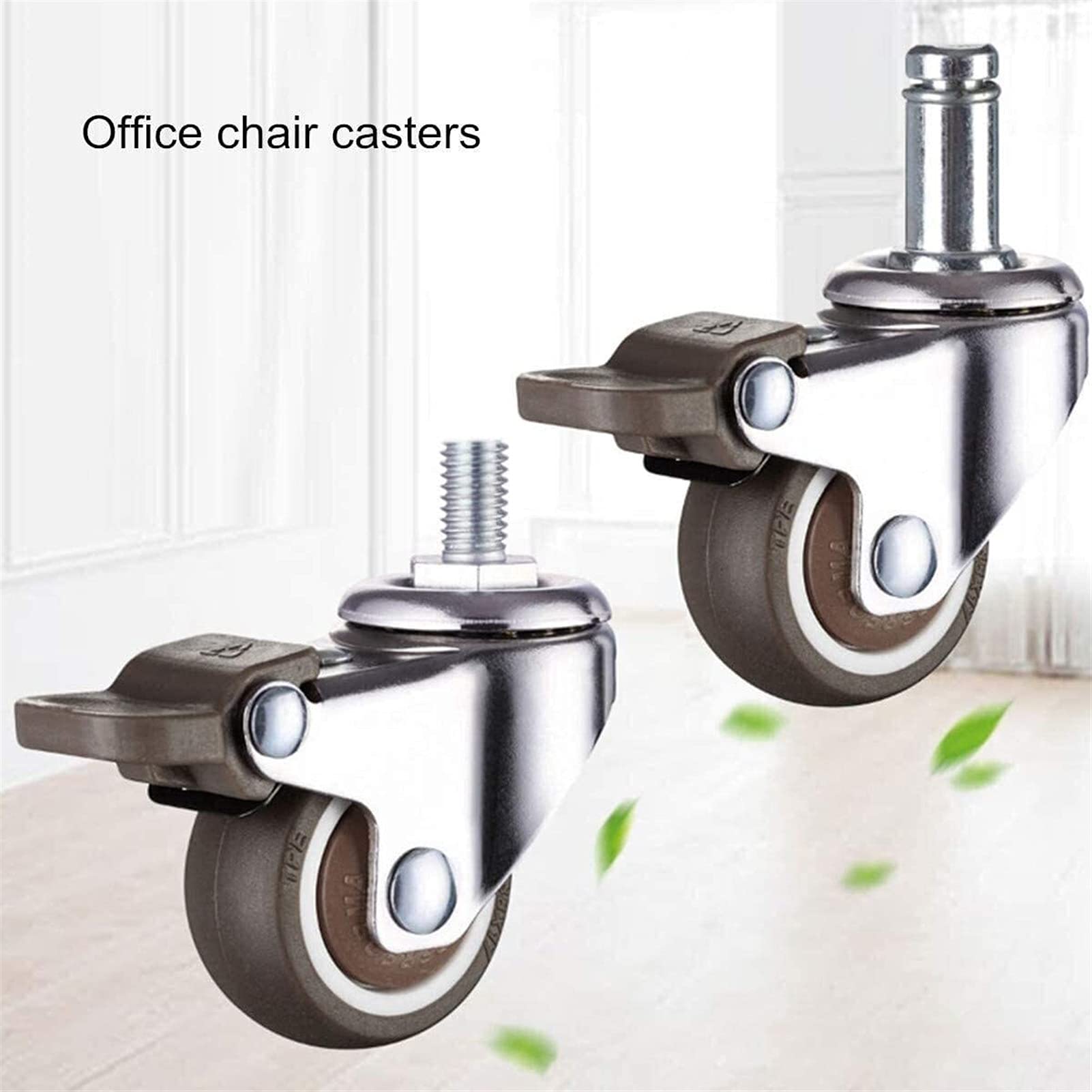 5pcs 2-Inch Heavy Duty Swivel Caster Wheels with Brake - 360 Degree Smooth Rolling Rubber Furniture Casters for Office Chairs, Workbenches & Home Furniture (Threaded Rod Style) - Perfect for Home Office, Workshop & Industrial Use