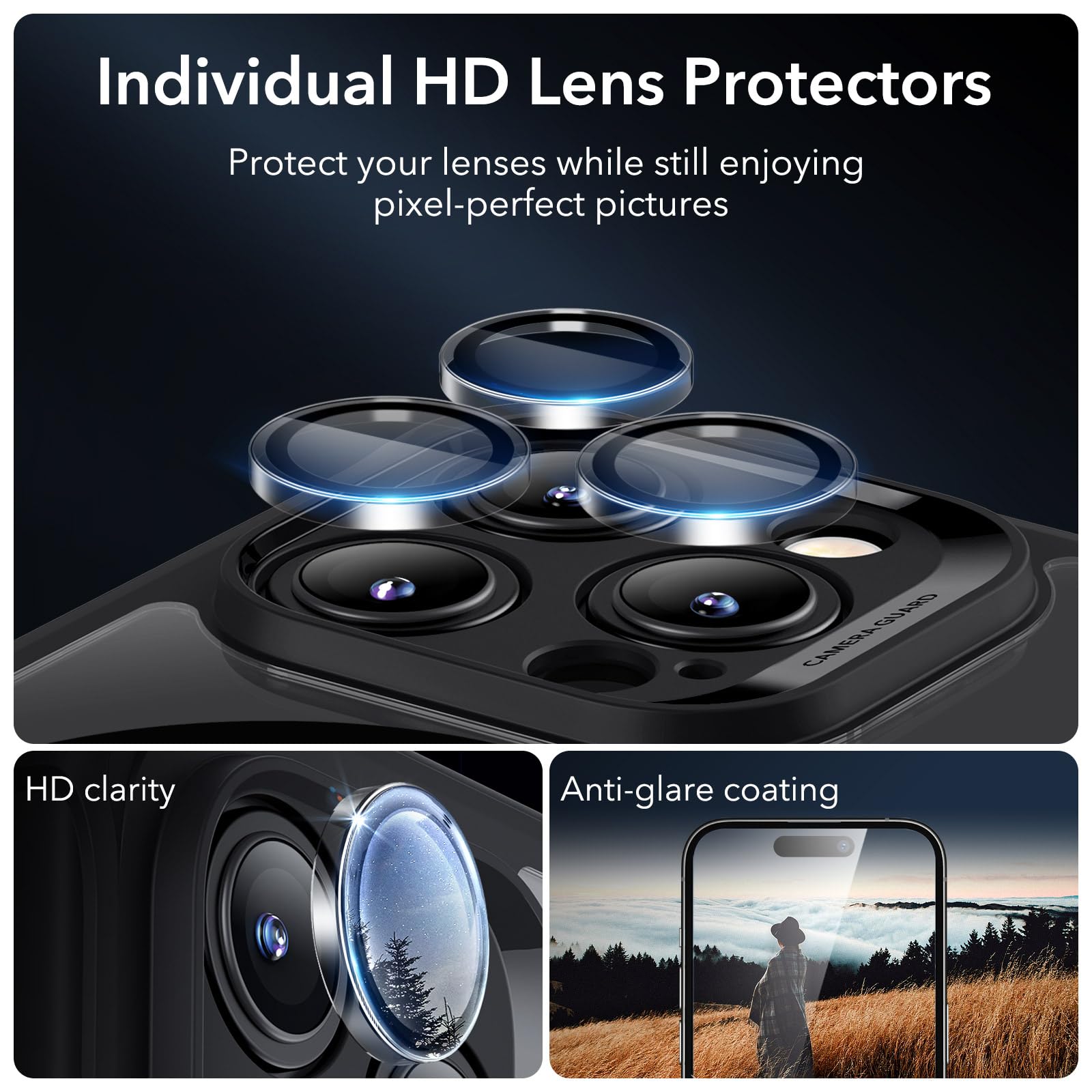 ESR for iPhone 15 Pro Max Case with MagSafe - Military-Grade Protection, Scratch Resistant, Clear Black Armor Series | Includes Individual Lens Protectors | Perfect for Outdoor Adventures & Daily Use