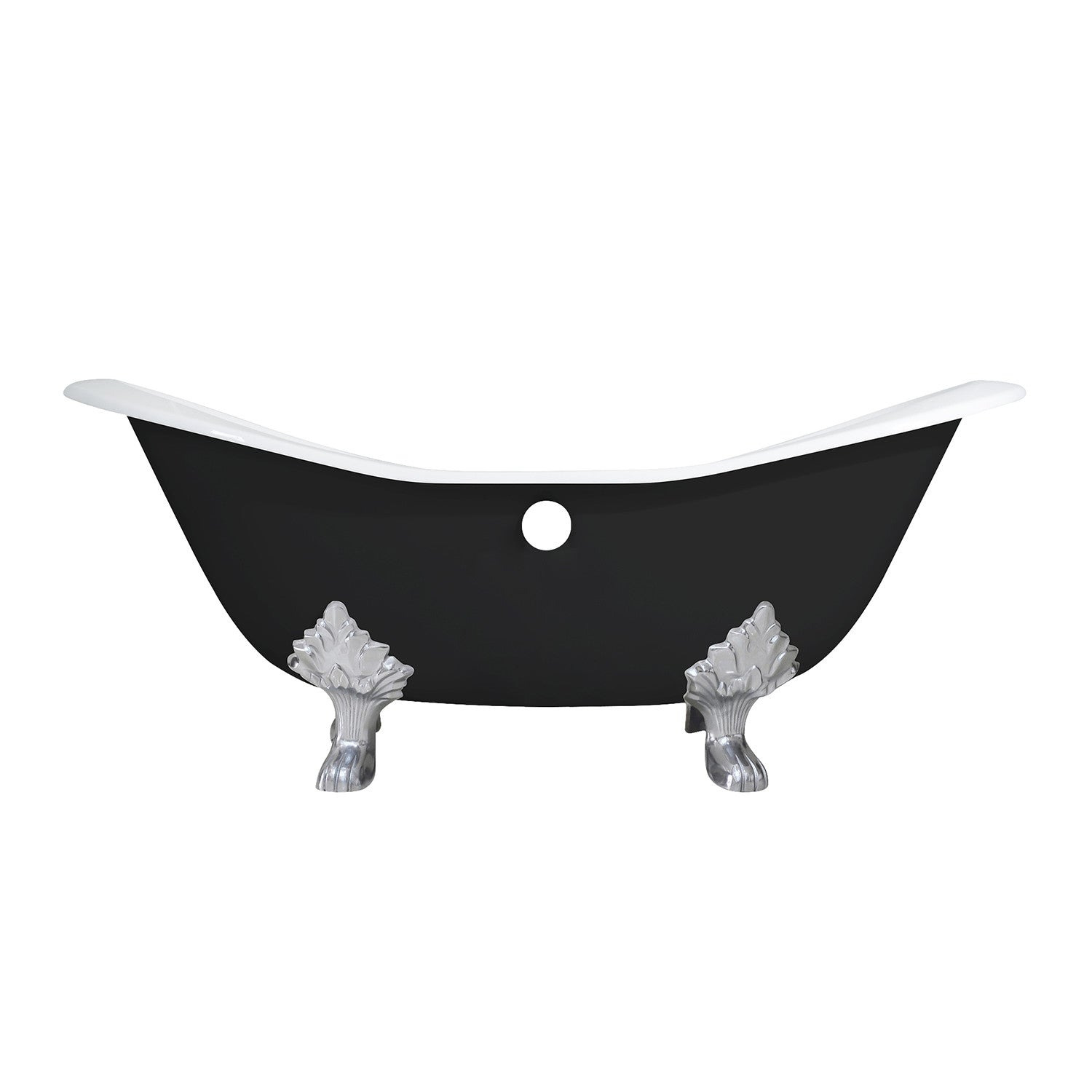 Aqua Eden 72 Inch Cast Iron Oval Double Slipper Clawfoot Bathtub - No Faucet Drillings - Black/White/Brushed Nickel - Vintage Freestanding Soaking Tub for Bathroom Remodel & Luxury Spa Retreat