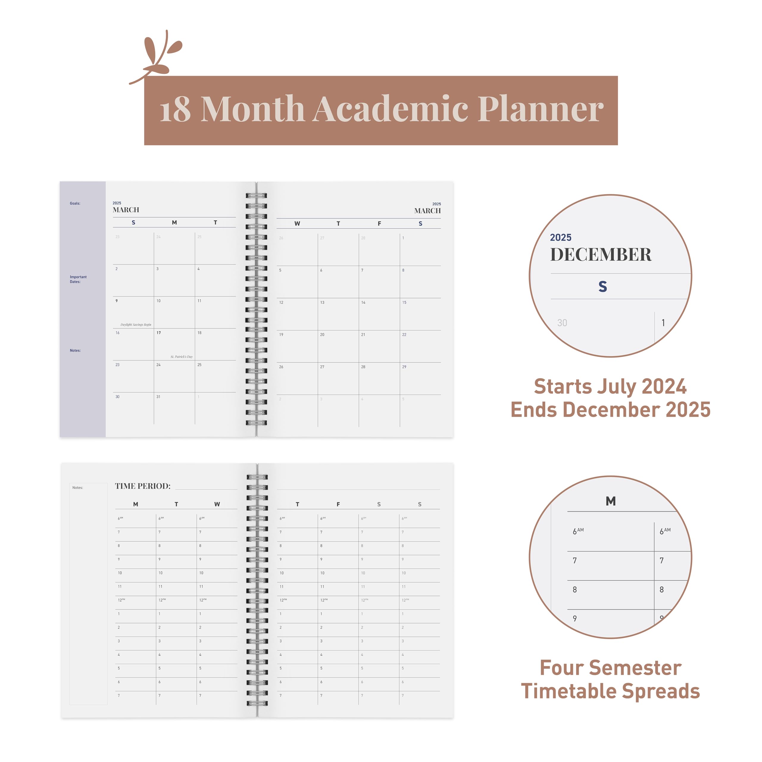 2024-2025 Riley's Academic Planner - 18-Month Weekly & Monthly Organizer with Twin-Wire Binding, Soft Cover & Notes Pages (8.3