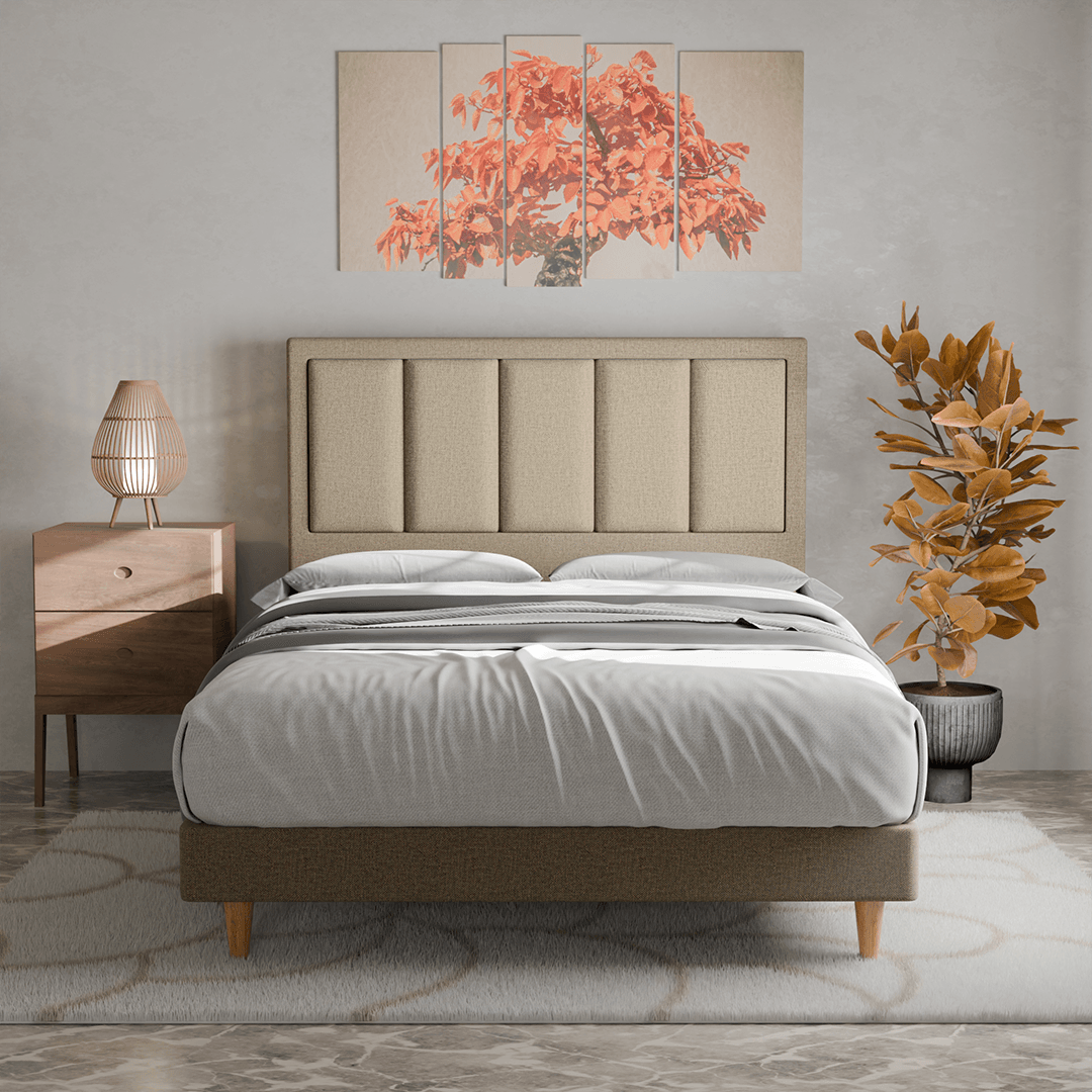Marley Fabric Bed Frame - Water Repellent Queen Size Platform Bed with Wooden Slats | Perfect for Modern Bedrooms, Guest Rooms & Small Spaces