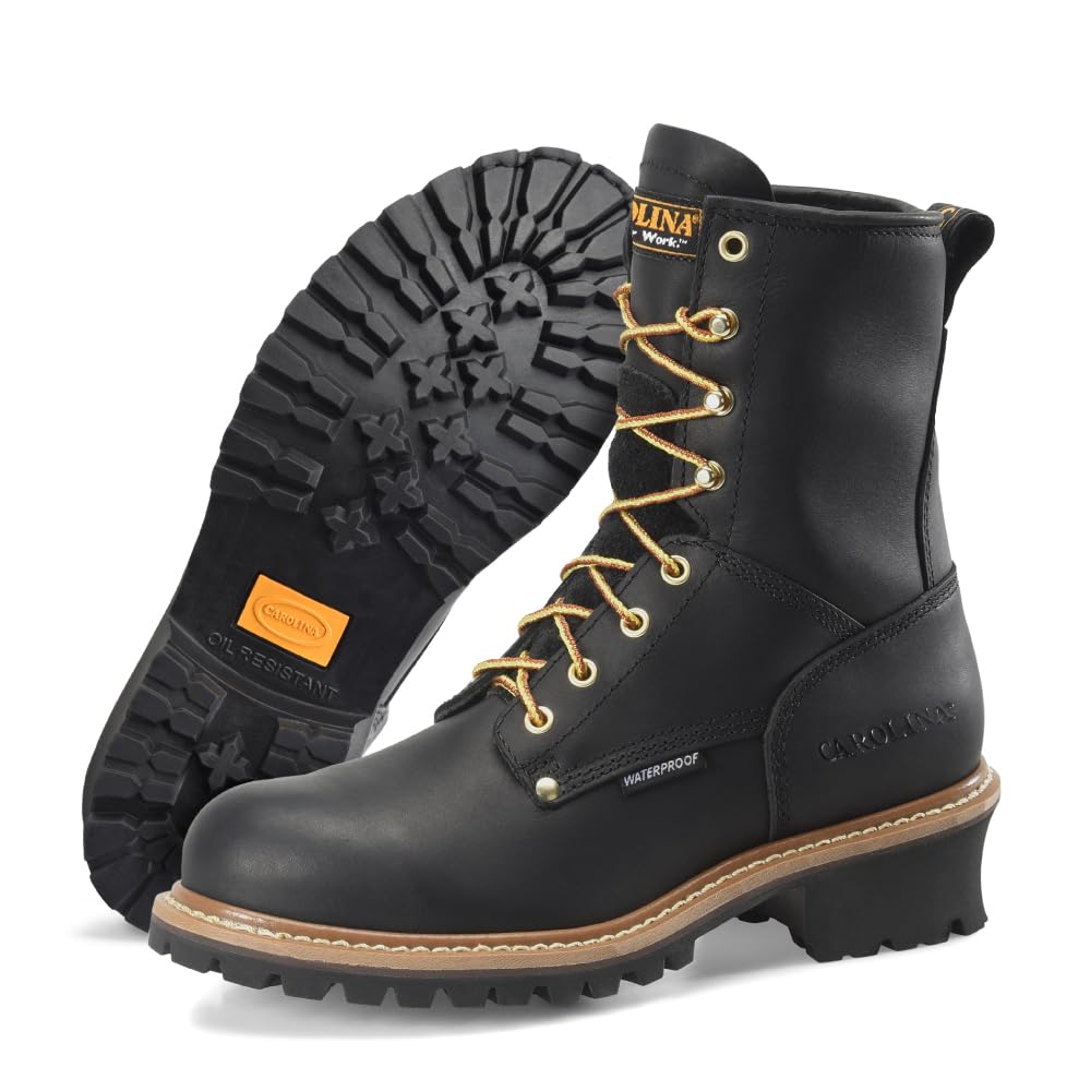 Carolina Elm 8 Inch Logger Steel Toe Work Boots for Men - Crazy Horse Leather Upper, Comfortable Pillow Cushion Footbed, Oil & Slip Resistant EH-Rated Outsole - Ideal for Construction, Logging & Heavy Duty Work