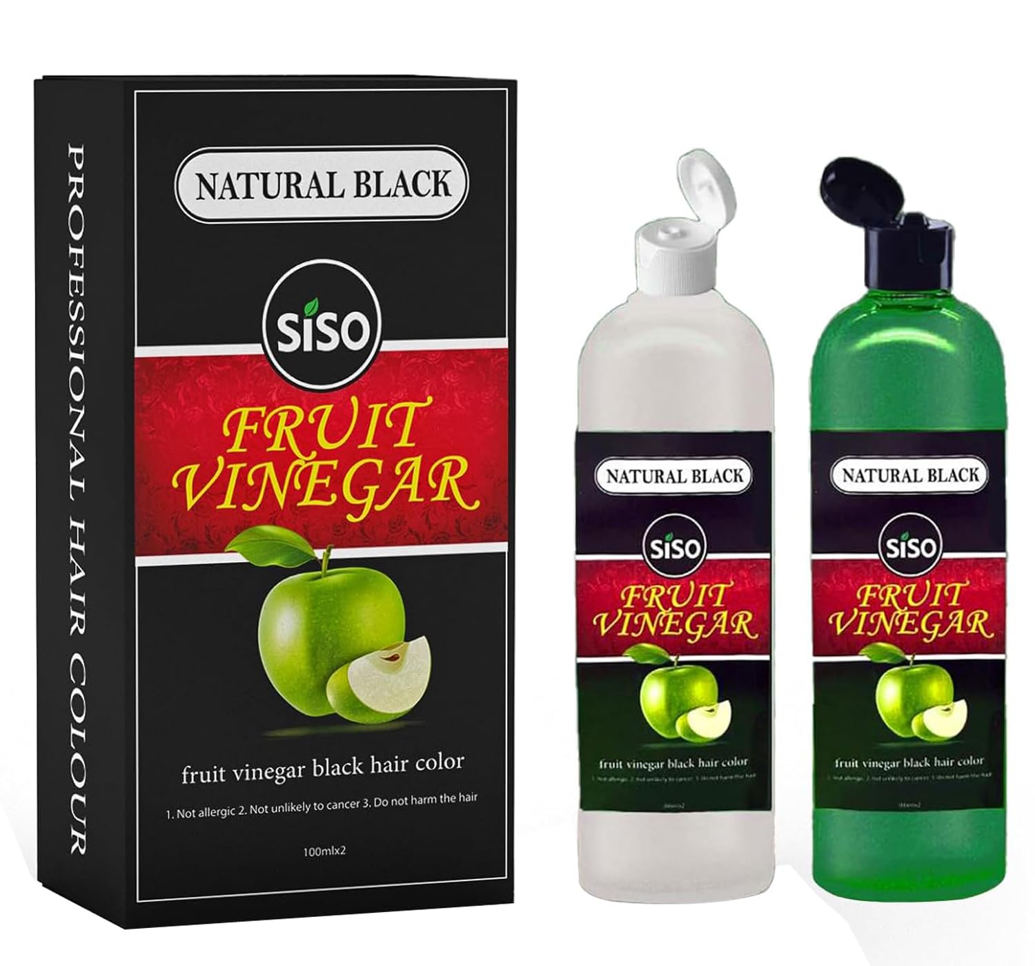 Natural Black Hair Dye with Siso Fruit Vinegar - Ammonia Free, Permanent Hair Color | Made in India (1 Count) | Perfect for At-Home Hair Coloring & Gray Coverage