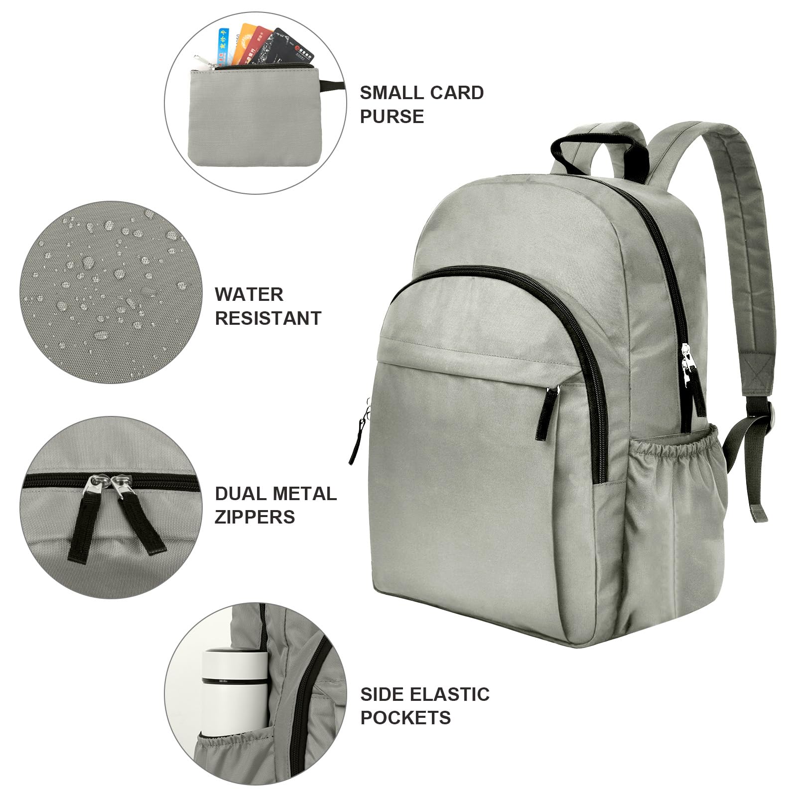 15.6 Inch Water Resistant Travel Backpack for Men & Women - Lightweight Laptop Backpack for School, College, Work & Airplane Carry-On (Grey) - Perfect for Daily Commute, Business Trips & Outdoor Adventures