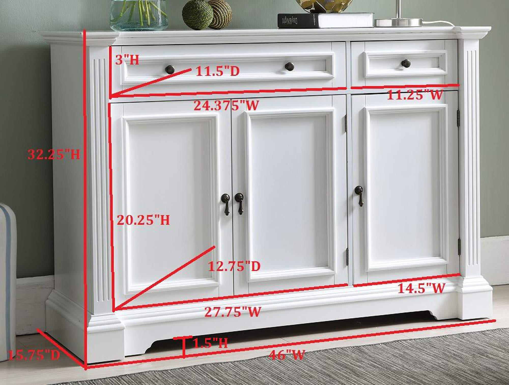 Modern Liam Sideboard Buffet Console Table with Storage Cabinets, Drawers & Shelves - White Wood - Perfect for Dining Room, Living Room & Entryway Storage