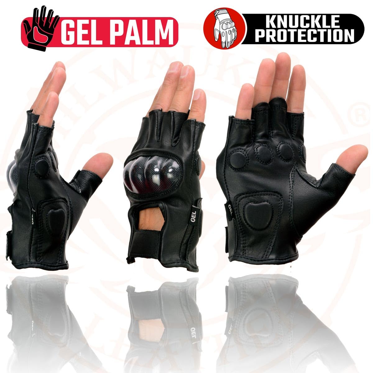 Milwaukee Leather Men's Fingerless Gloves - Premium Biker Gloves for Motorcycle Riding, Cycling & Outdoor Activities - Touchscreen Compatible Work Gloves for Men