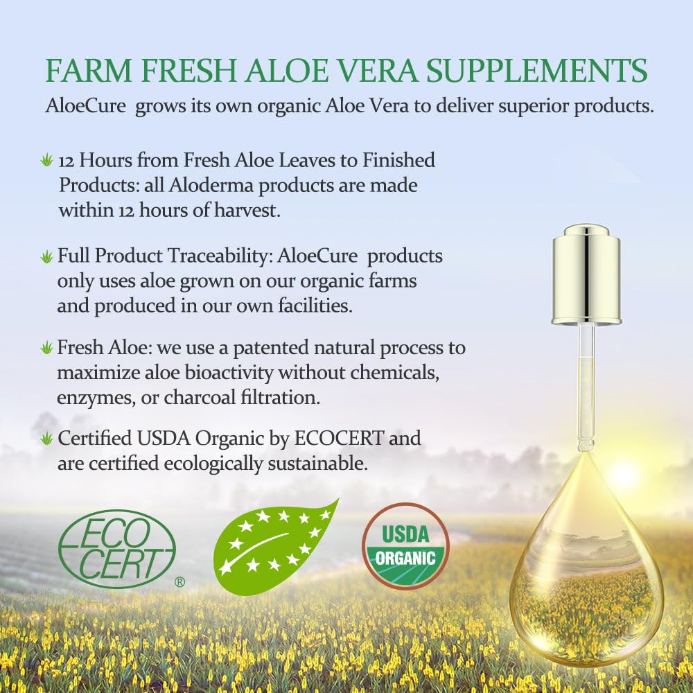 USDA Organic Aloe Vera Juice - Pure Aloe Juice for Digestion, Immune Support & Stomach Health | Harvested Within 12 Hours | 12-Pack 500ml Bottles | Great for Daily Hydration, Detox & Gut Health