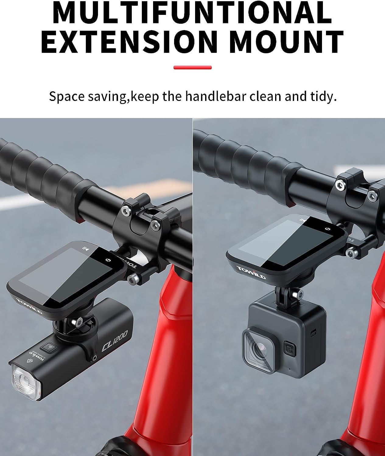 Towild AS80 Bike Computer Mount - Aluminum Alloy Out Front Handlebar Mount for Garmin Bike Computers & GoPro Cameras | Road Bike Accessories for Cycling, Commuting & Outdoor Adventures