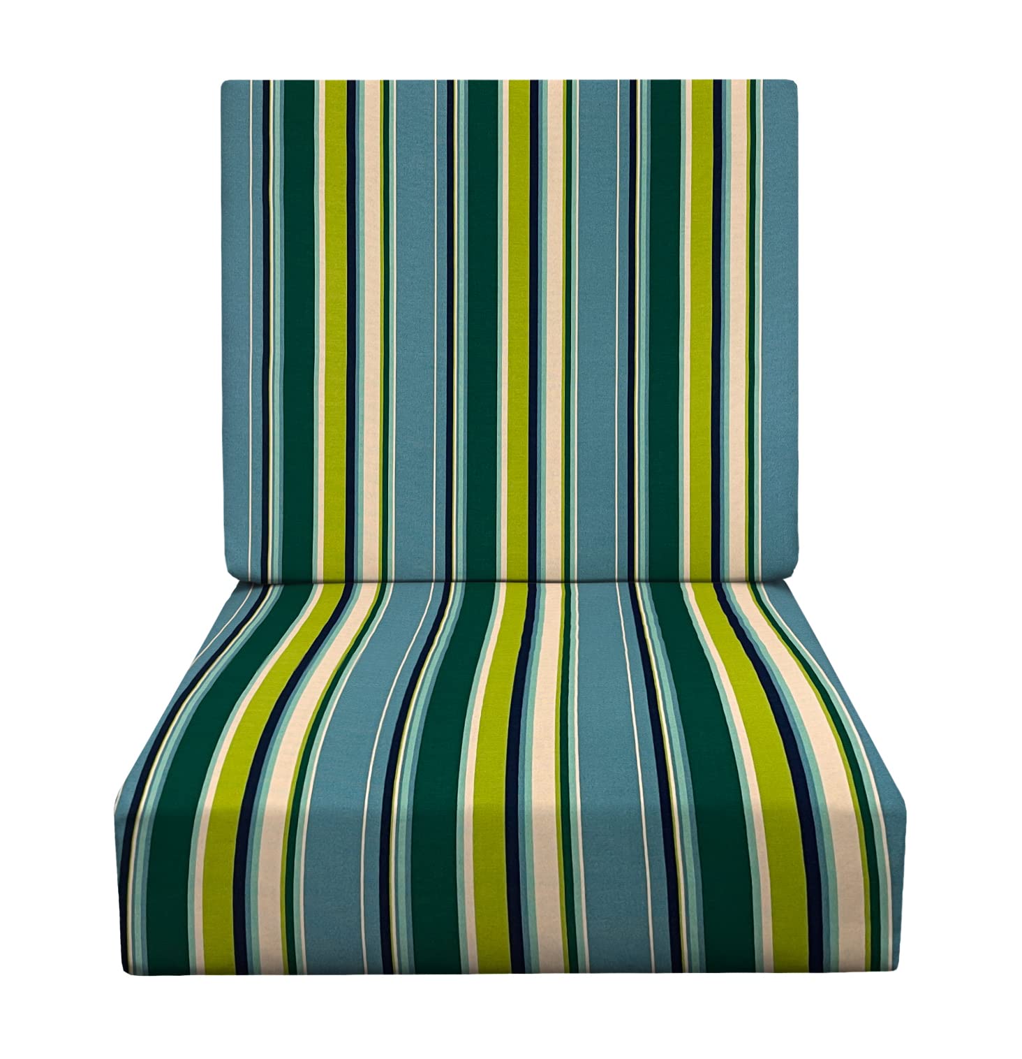 RSH Décor Indoor Outdoor Foam Deep Seating Cushion Set - 23” x 24” x 5” Seat & 23” x 19” x 3” Back Cushion - Water-Resistant & Durable - Covert Capri Blue Stripe - Perfect for Patio, Deck, Poolside & Garden Furniture