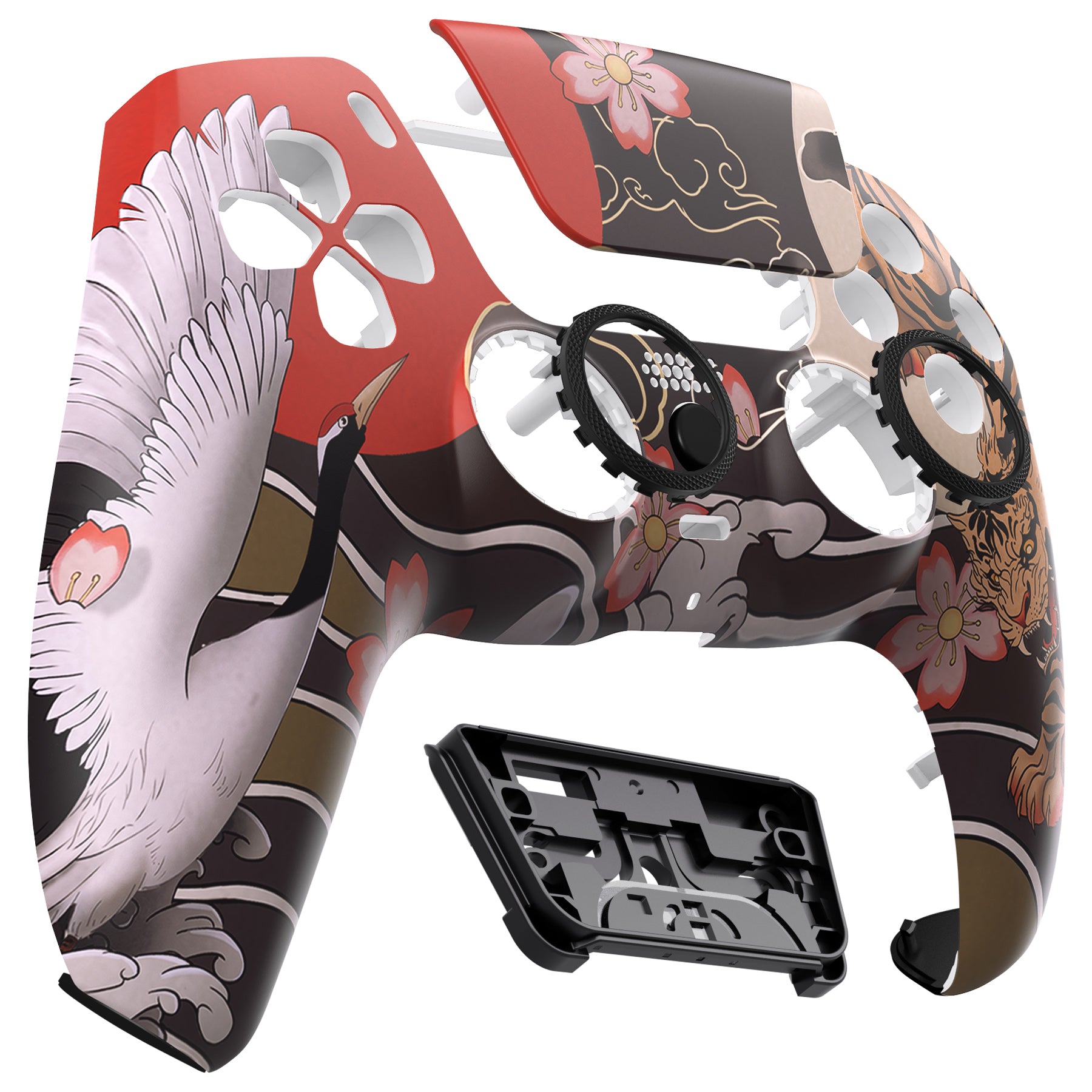 eXtremeRate LUNA Redesigned PS5 Controller Front Shell with Touchpad - Compatible with BDM 010/020/030/040/050 Models - Tiger & Crane Design - Perfect for Gaming, Customization & Controller Repair