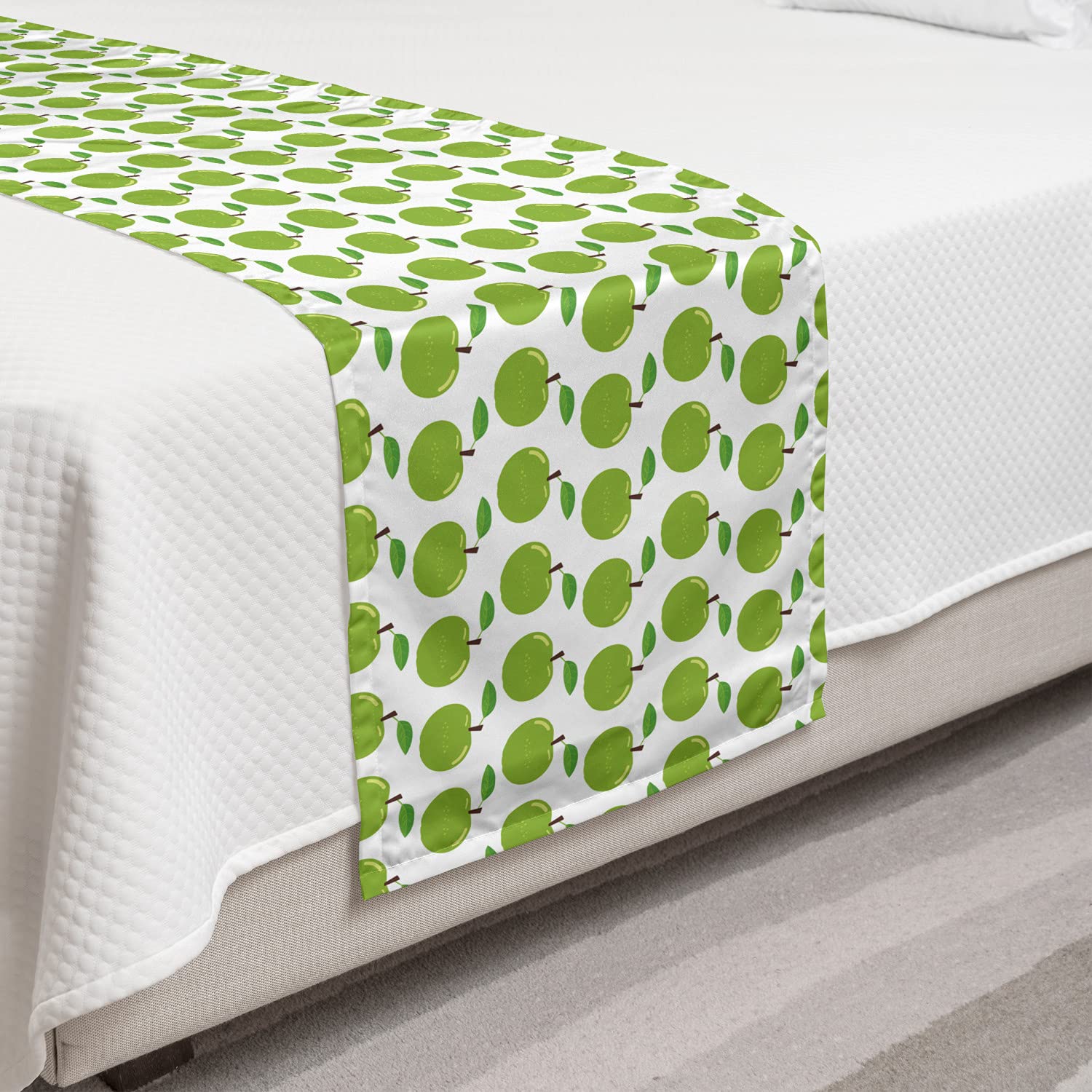 Ambesonne Fruits Bed Runner Set - Decorative Bedding Scarf & Pillow Sham with Juicy Fruit Pattern for Twin Bed, Lime Green - Perfect for Hotels, Homes & Bedroom Decor