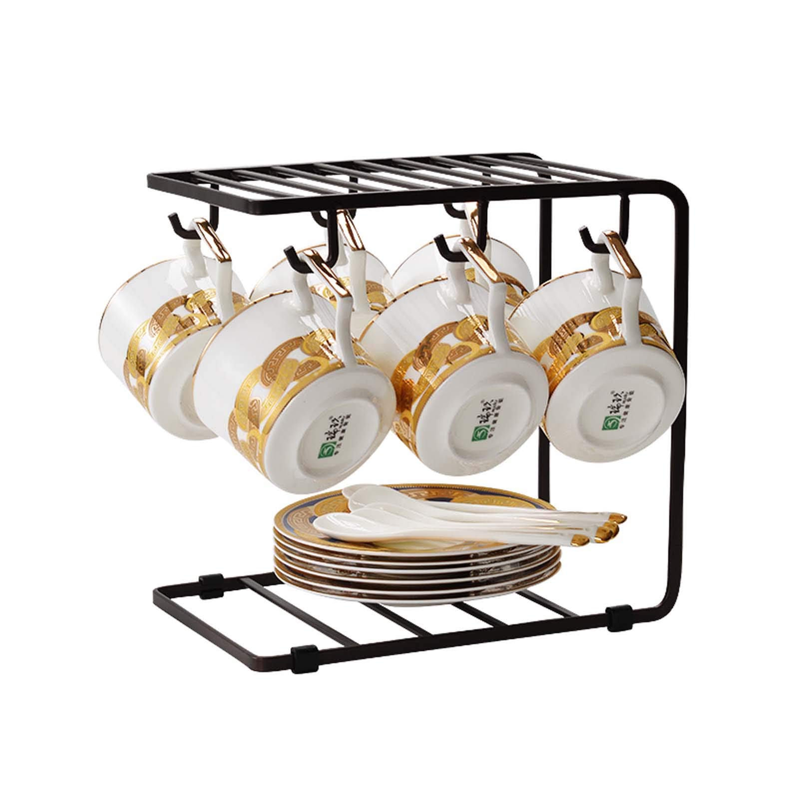 19-Piece Bone China Tea Set with Coffee Cups, Saucers & Metal Stand - Elegant Porcelain Mugs for Mocha, Cappuccino, Tea & Coffee - Perfect for Afternoon Tea, Dinner Parties & Home Decor