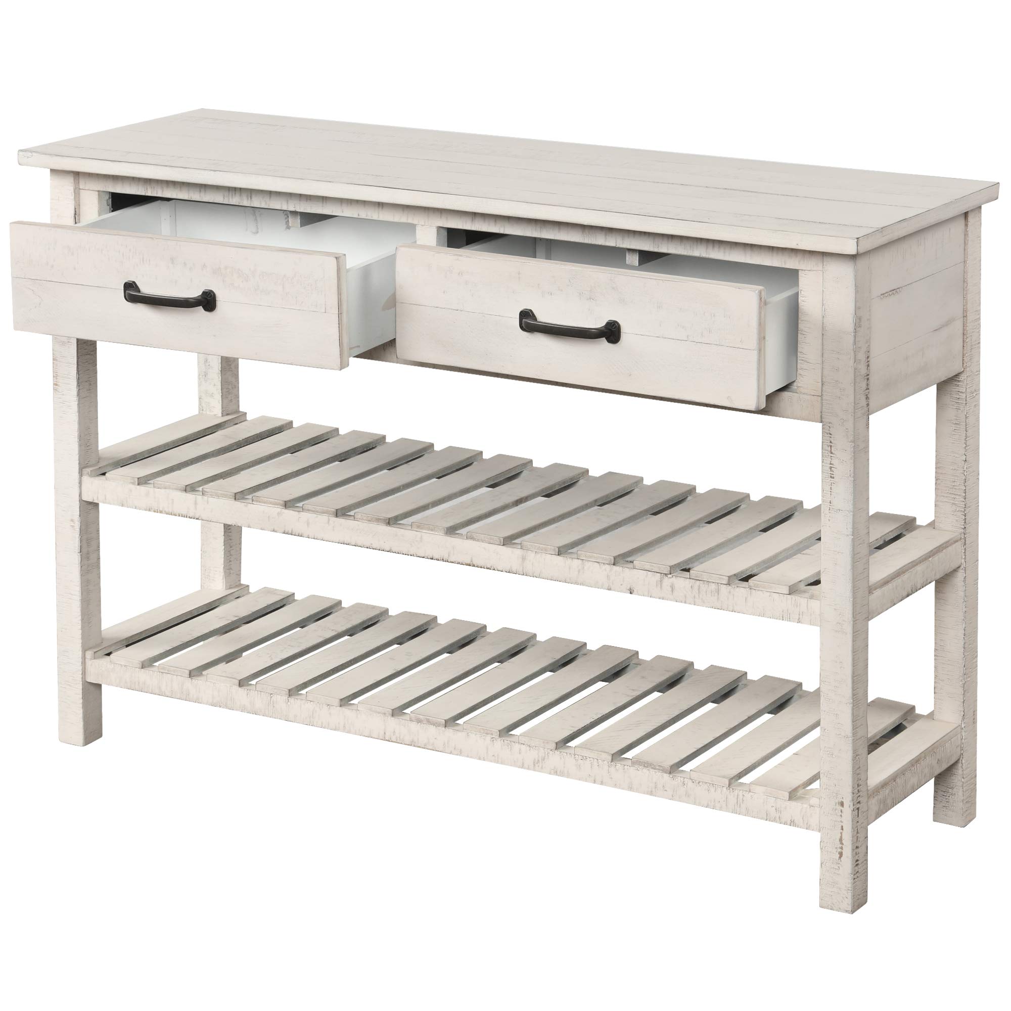Vintage Console Table with Storage - Entryway Sofa Table with 2 Drawers & Bottom Shelves for Hallway, Living Room, Bedroom - Perfect for Small Spaces & Home Decor (White)