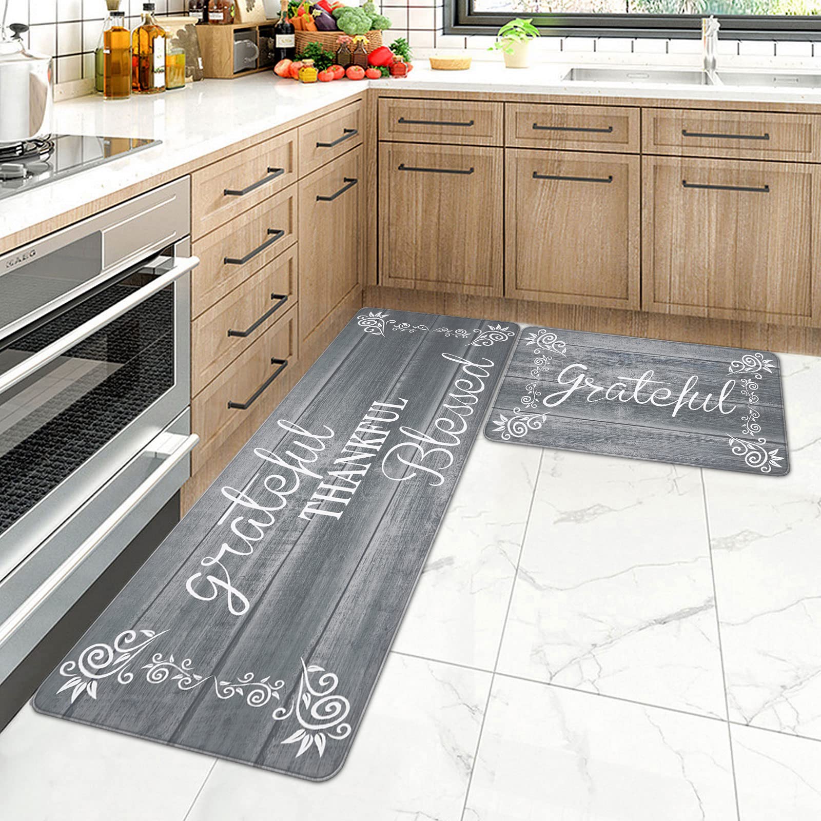 HEBE Anti-Fatigue Kitchen Mat Set of 2 - Non-Slip Cushioned Floor Mats for Standing, Waterproof & Comfortable - Perfect for Farmhouse Kitchen, Office, Laundry Room & Sink Area - Ideal for Cooking, Dishwashing & Long Standing Work