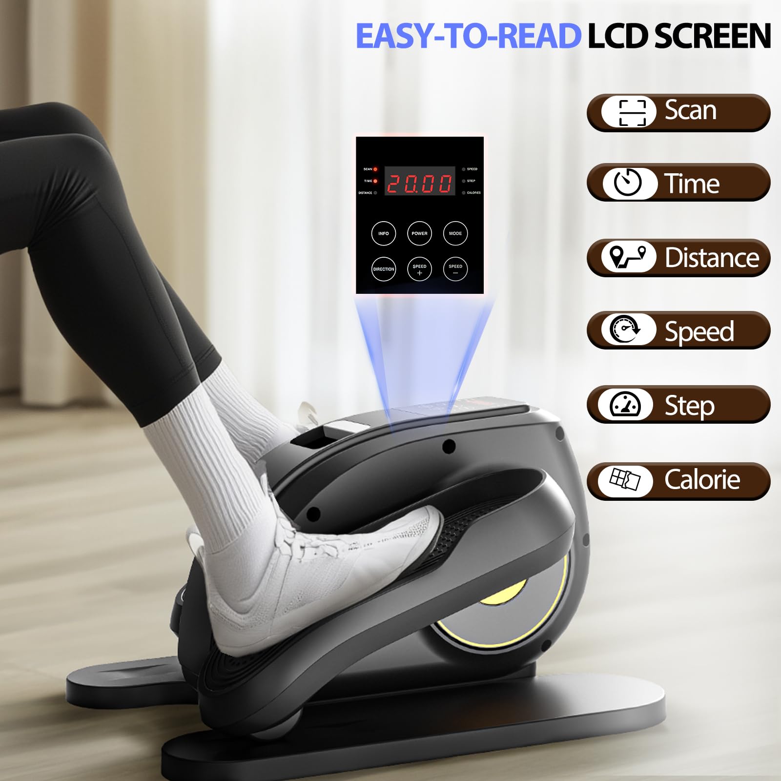 Compact Under Desk Elliptical Machine - Quiet Mini Pedal Exerciser with Adjustable Resistance & LED Display - Home Office Workout Equipment for Leg & Arm Exercise While Sitting (Ideal for Small Spaces, Work from Home & Sedentary Lifestyles)