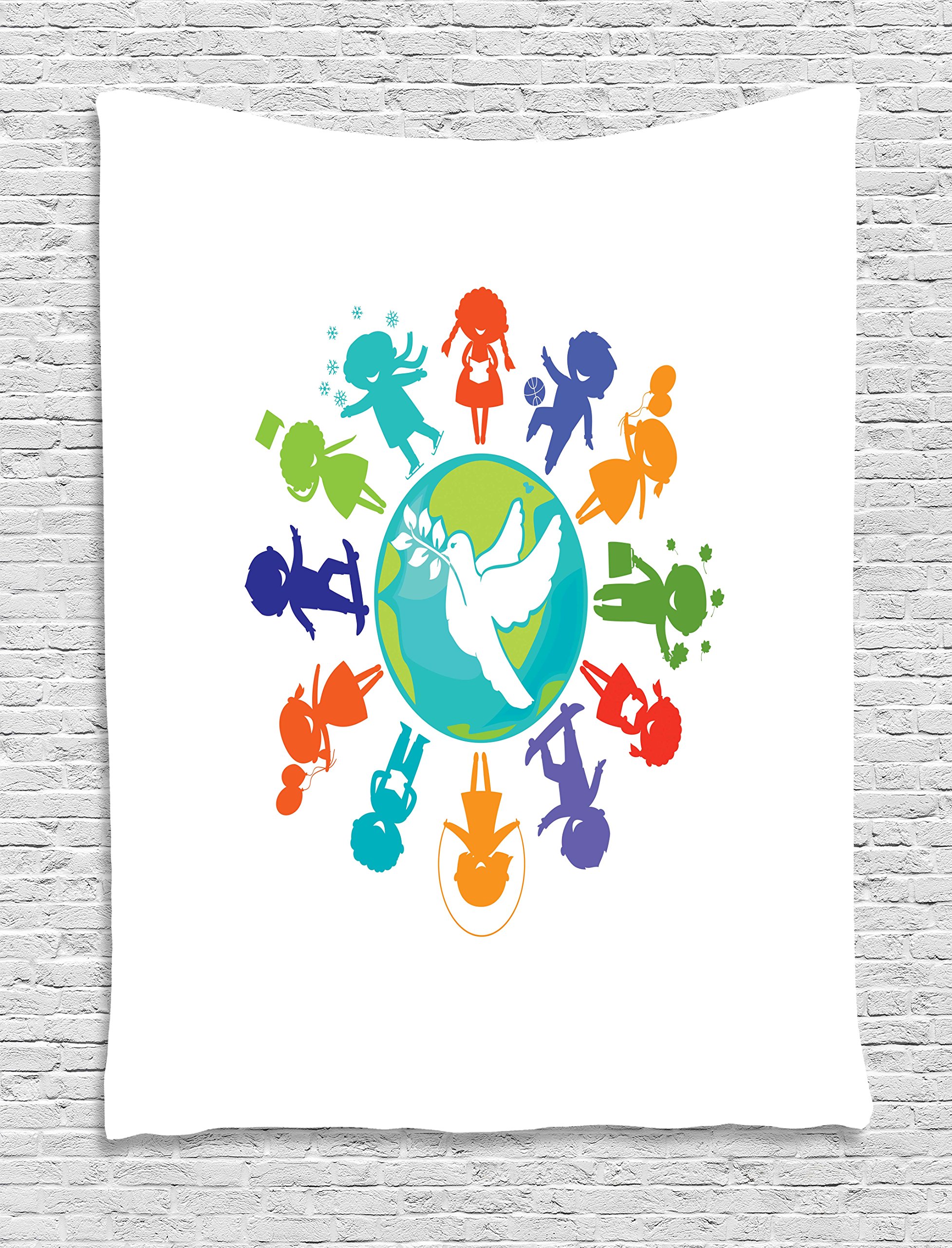 Ambesonne Youth Tapestry - World Silhouette Wall Art with Peace Dove & Earth Planet | 40x60 Inch Multicolor Wall Hanging for Bedroom, Living Room, Dorm Decor | Perfect for Boho, Teen Room & College Apartment Aesthetics