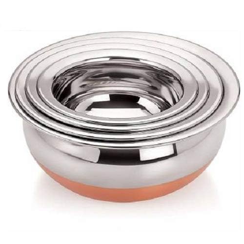 Premium 6-Piece Stainless Steel Copper Bottom Handi Pot Set with Lids & Free Serving Spoon - Ideal for Cooking, Serving & Entertaining - Perfect for Indian Cuisine, Stews & Family Gatherings