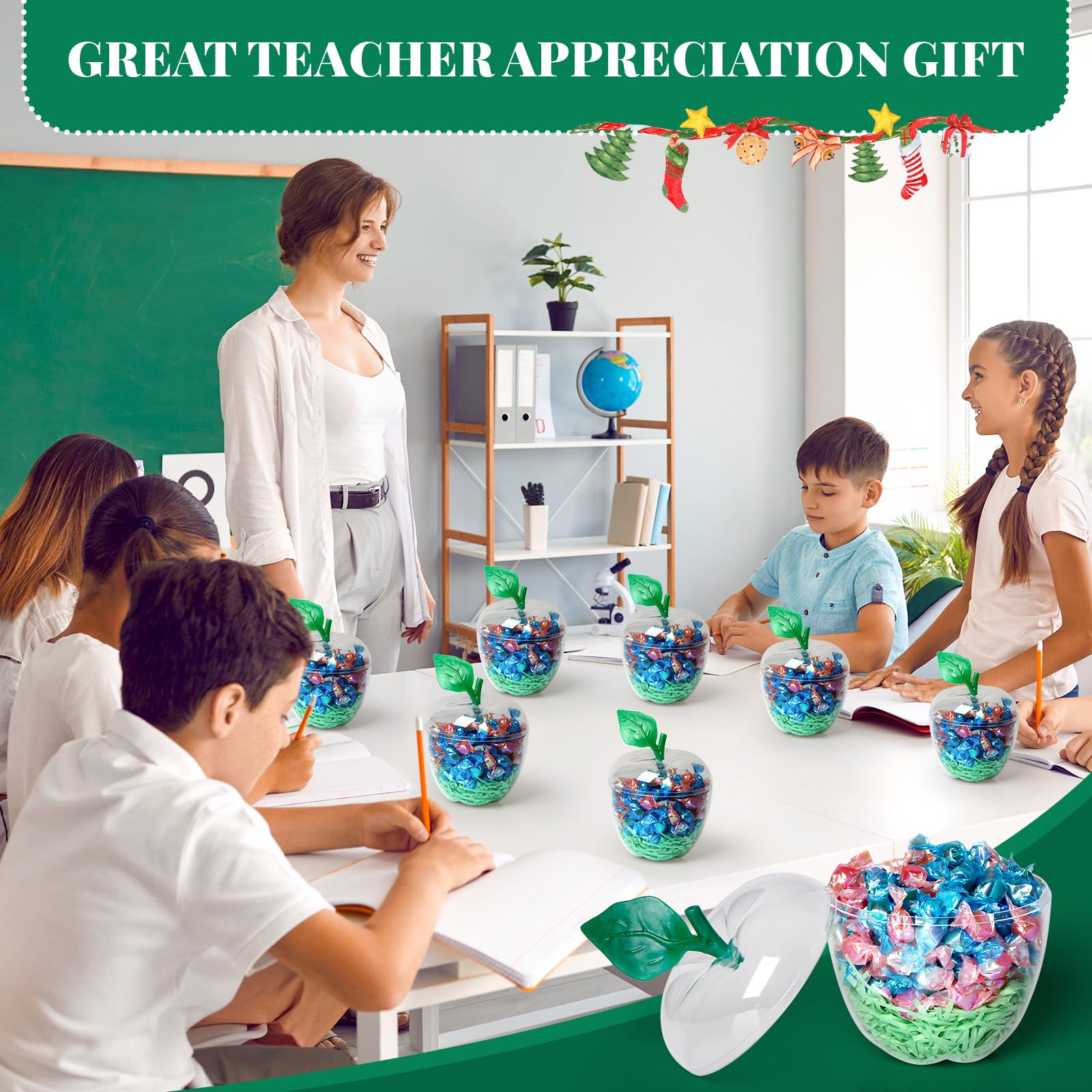 Farochy Large Clear Apple Shaped Plastic Container - 2 Pack for Candy Storage, Teacher Appreciation Gifts, Back to School Supplies & Party Decorations - Perfect for Classroom Treats, Office Snacks and Holiday Gift Packaging