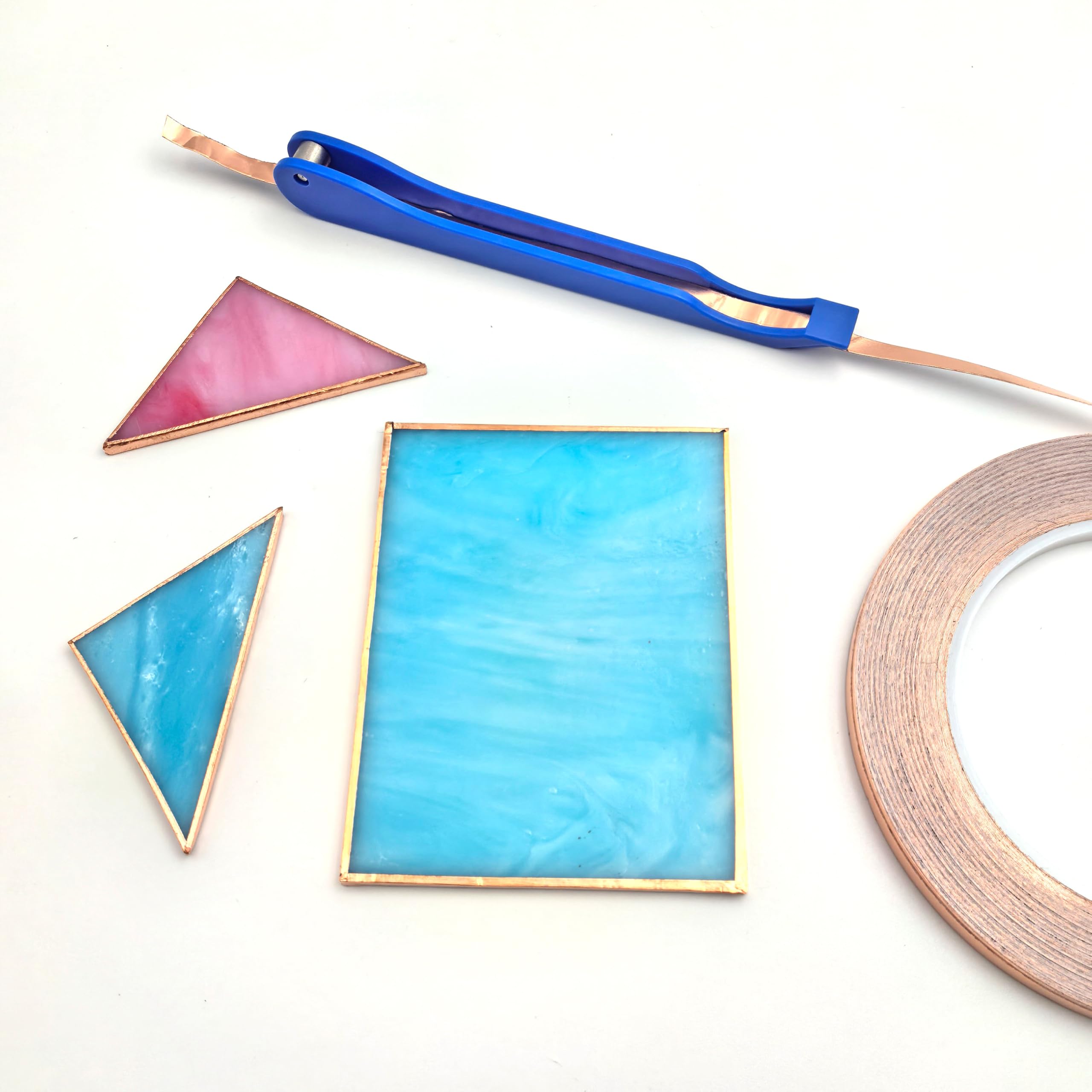 1/4 Inch Silver Backed Copper Foil for Stained Glass - 1.5 Mil Thick, 36 Yards (2 Rolls) with Hand Foiler - Perfect for Tiffany Lamps, DIY Art Projects & Glass Crafting