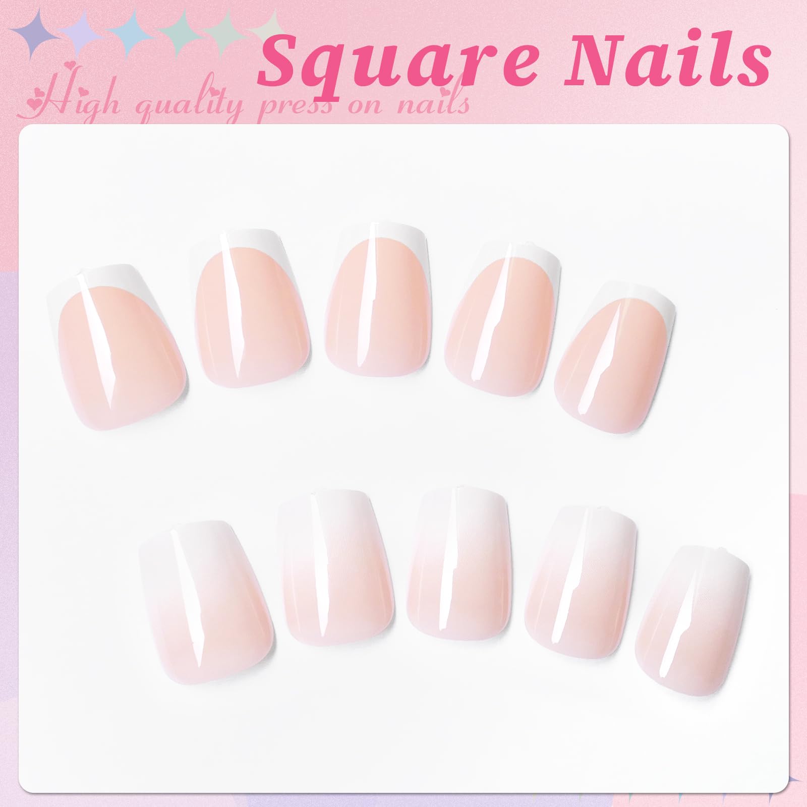 LuckForever 144pc White French Tip Press on Nails - Short Coffin Fake Nails with Glue & Adhesive Tabs | Natural Nude Ombre Manicure for Everyday Wear, Parties & Special Occasions