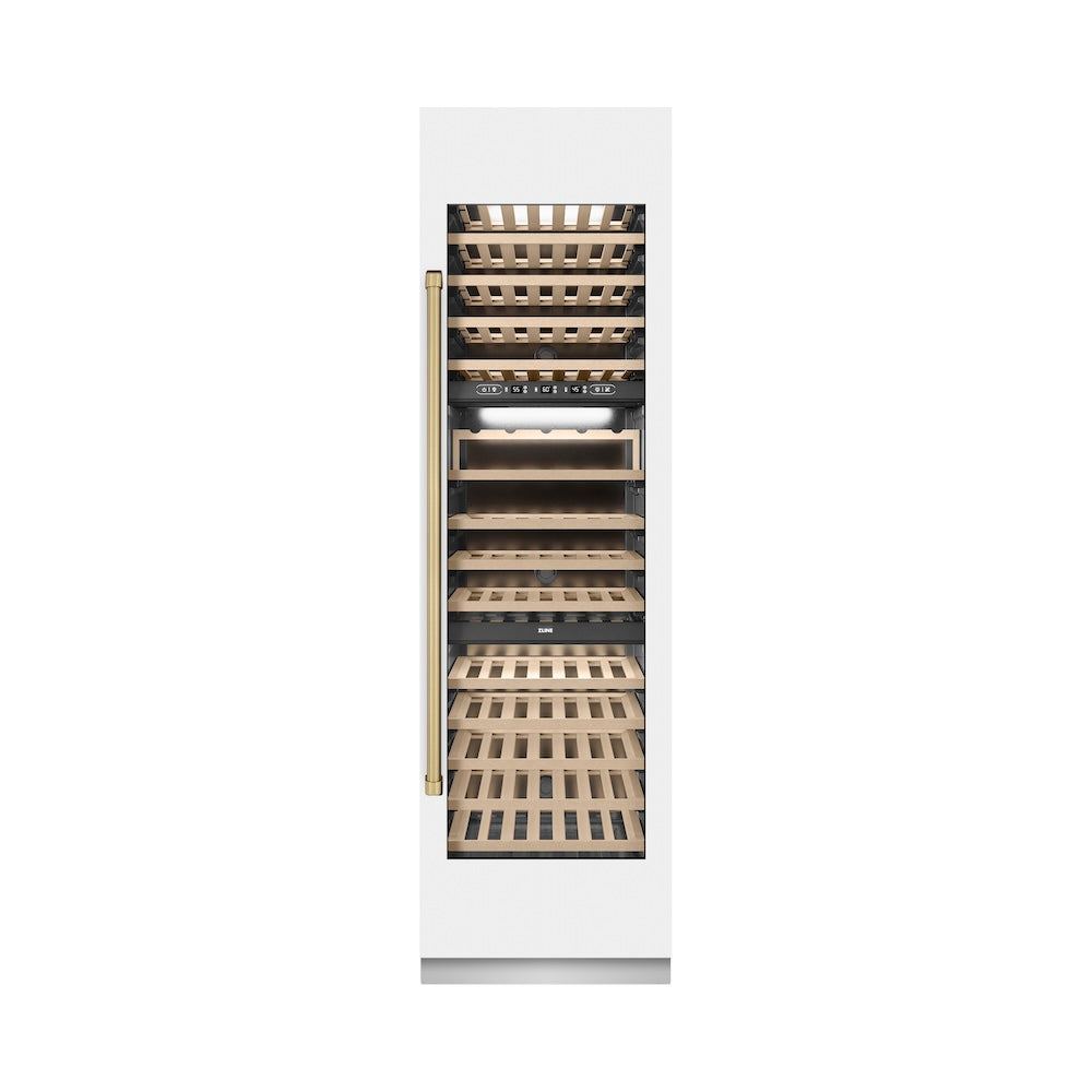 ZLINE Autograph Edition 24-Inch 12.4 Cu.Ft Triple Zone 100 Bottle Wine Cooler Refrigerator - White Matte with Champagne Bronze Accents (RCWVZ WM 24 CB) for Home Bar, Kitchen, and Wine Cellar Storage