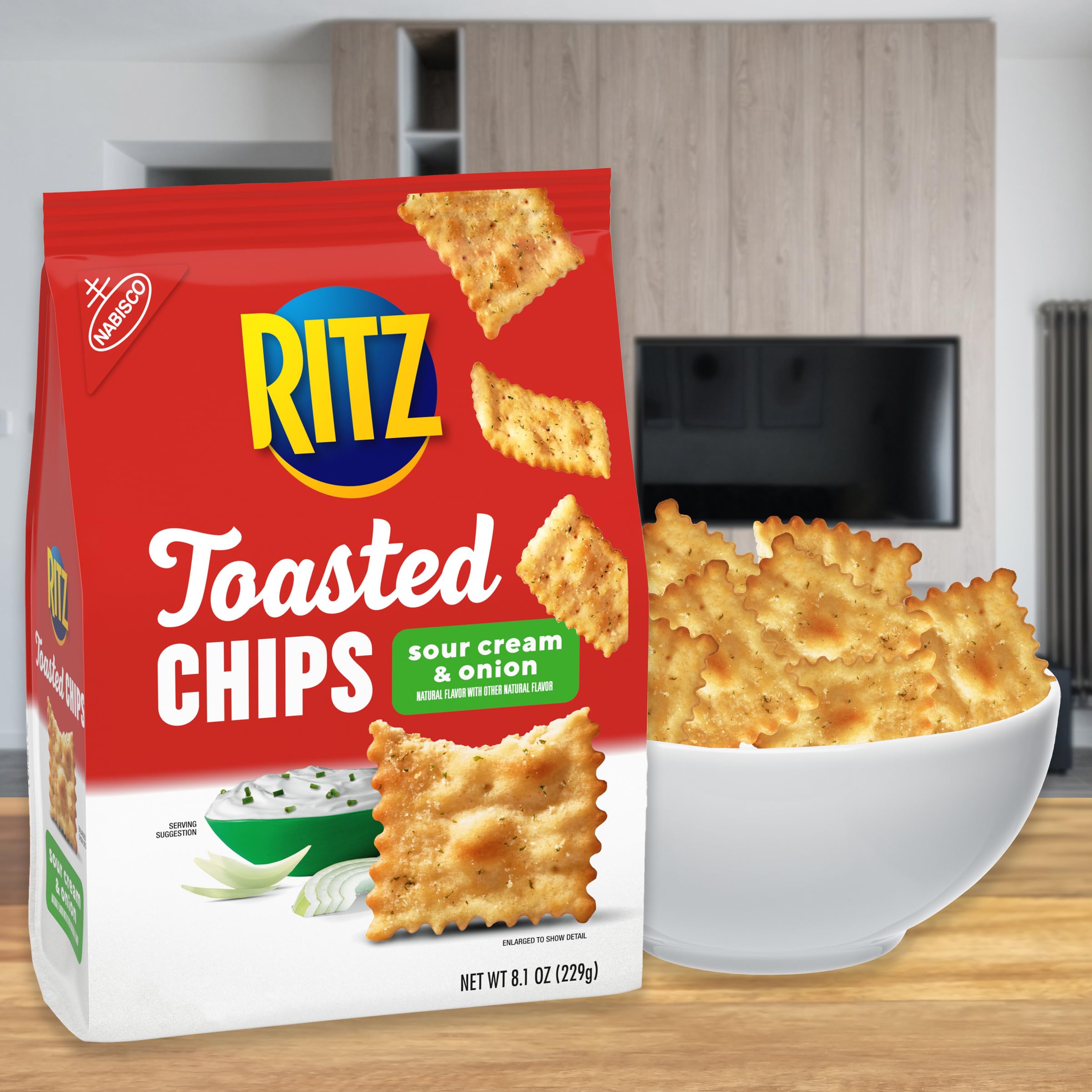 RITZ Toasted Chips Variety Pack - Cheddar, Sour Cream & Onion, Original Flavored Crackers | Bulk Party Snacks for Office, School & Family Gatherings (4 Bags)