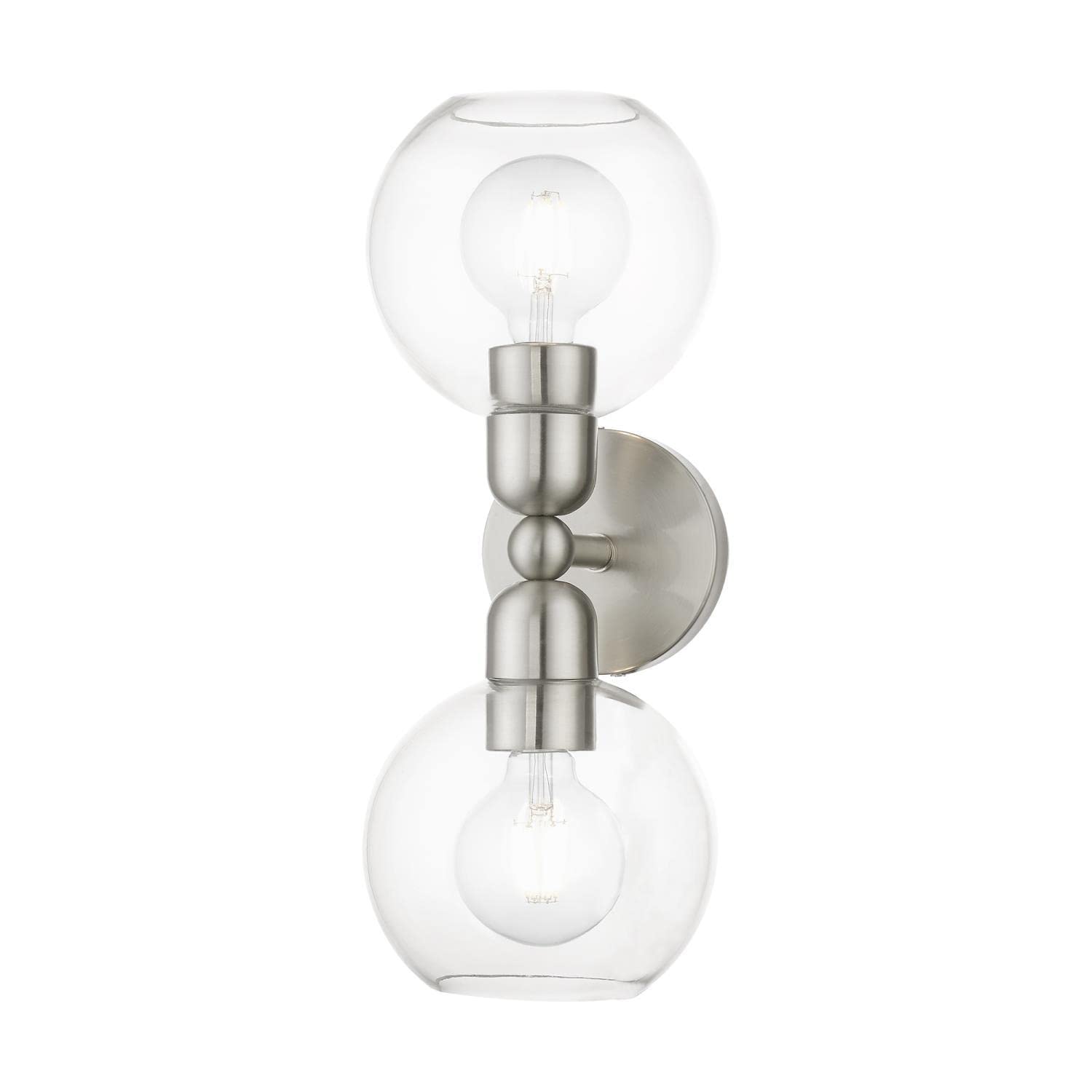 Livex Lighting 16972-91 Downtown Sphere Vanity Sconce - Brushed Nickel Finish for Bathroom & Bedroom Wall Lighting
