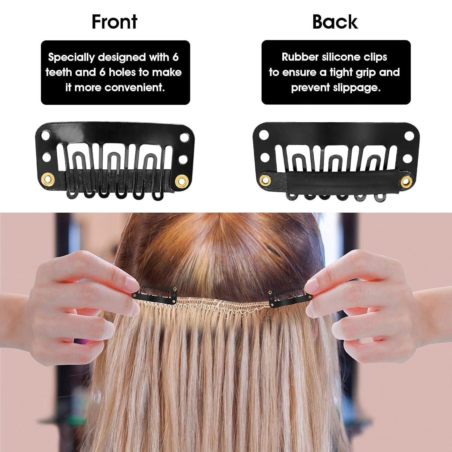 EKAN 12Pcs Black Metal Silicon Snap Clips for Hair Wigs, Extensions & Toppers - Secure Hold for Men & Women - Perfect for Cosplay, Daily Styling & Hair Loss Solutions
