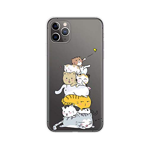 Cute Stacked Cat Design TPU Protective Clear Case for iPhone 11 Pro Max (6.5 Inch) - Funny Cartoon Animal Phone Cover with Shock Absorption | Perfect for Daily Use, Work, Travel & Gift Giving