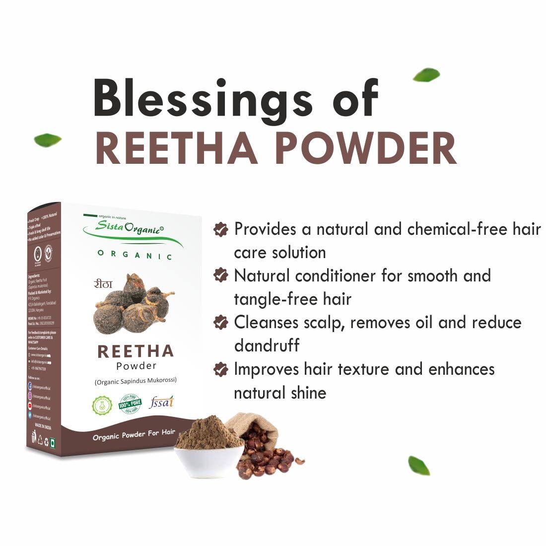 Organic Sista 100% Pure Reetha Powder for Hair Care & Conditioning - 200g | Natural Shampoo & Scalp Treatment | Perfect for DIY Hair Masks & Ayurvedic Hair Care Routines