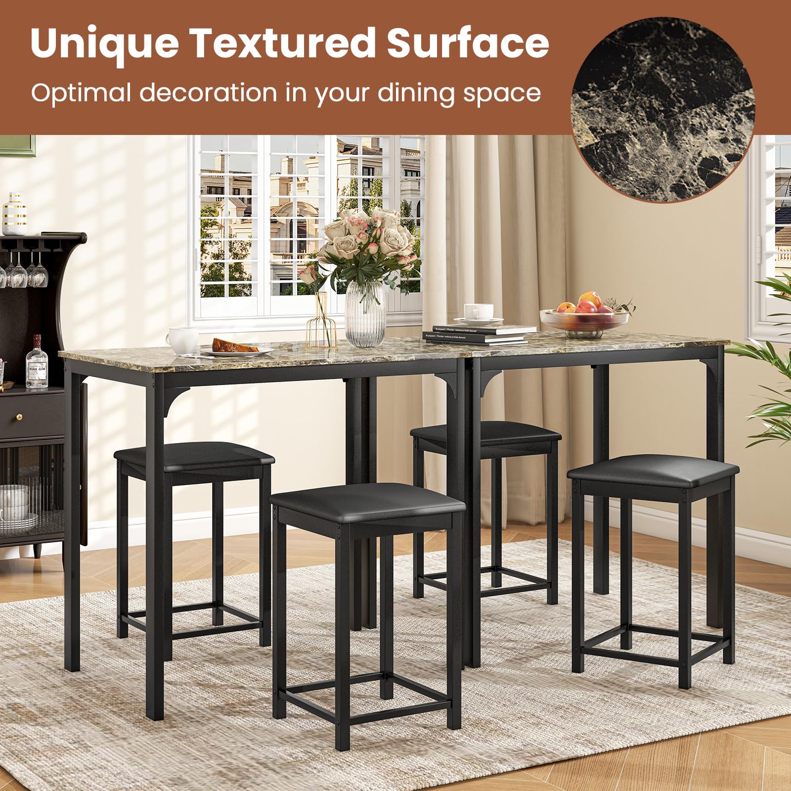 Giantex 3-Piece Dining Table Set with Faux Marble Tabletop & 2 Chairs - Modern Kitchen Table for Small Spaces, Breakfast Nook, Apartment, Restaurant, or Cafe (Beige & Black) - Perfect for Home, Office, and Commercial Use