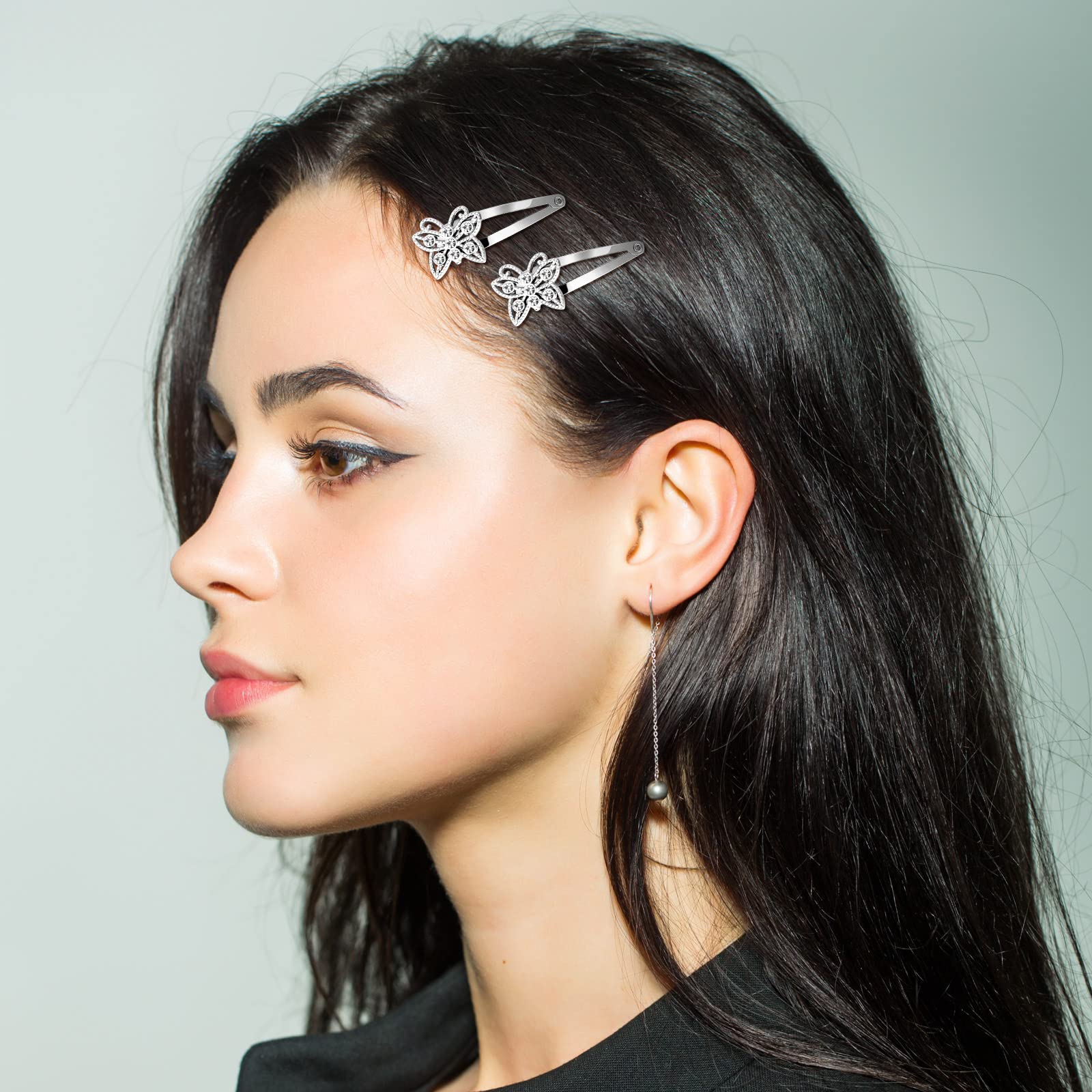 Jexine 12-Piece Silver Butterfly Rhinestone Hair Clips Set - Elegant Barrettes for Women & Girls - Shining Hair Accessories for Weddings, Parties & Everyday Styling