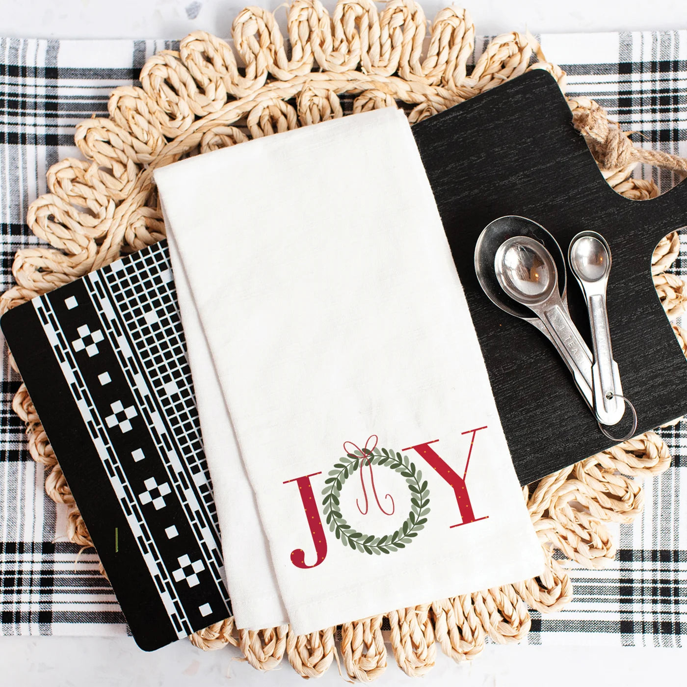 Joy Wreath Dishtowel - Christmas Kitchen Towels, Holiday Dish Cloths for Decor & Drying Dishes - Perfect for Festive Home Decor, Hostess Gifts & Holiday Parties