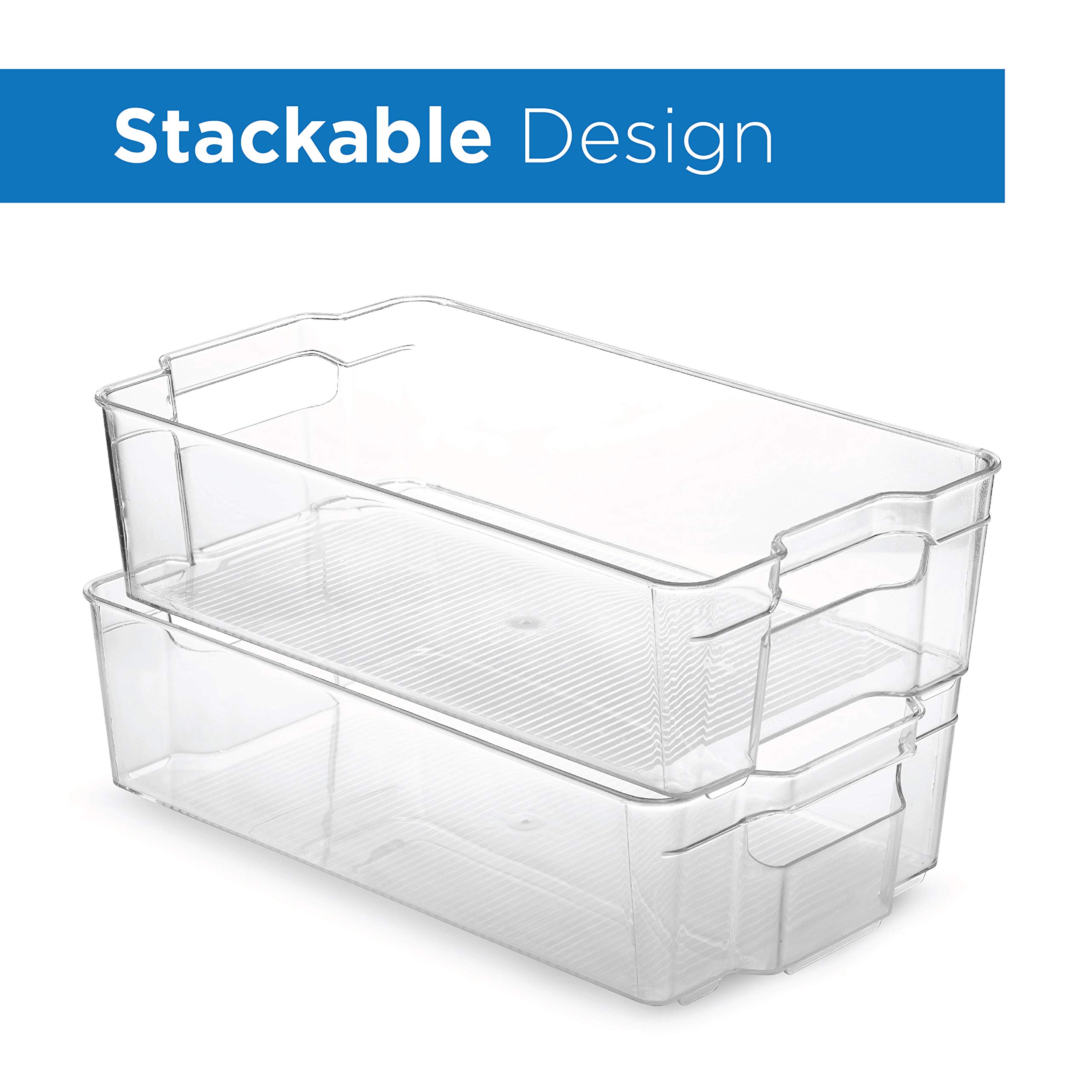 8-Pack Clear Plastic Refrigerator & Pantry Organizer Bins - Stackable Food Storage Containers for Kitchen, Fridge, Freezer, Cabinets | Perfect for Countertop Organization, Bedroom & Bathroom Storage - Durable Household Baskets