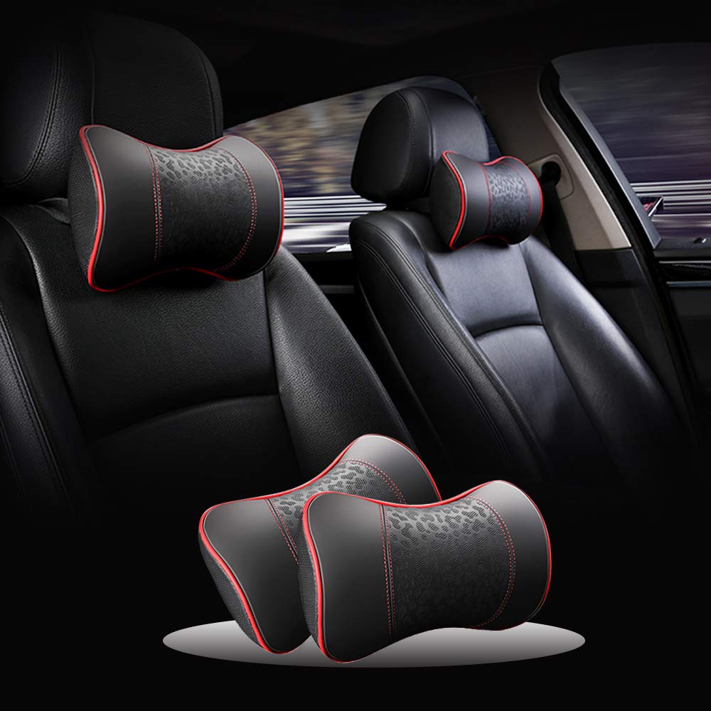Memory Foam Car Neck Pillow - Cervical Support for Travel & Office (2-Pack, Red)