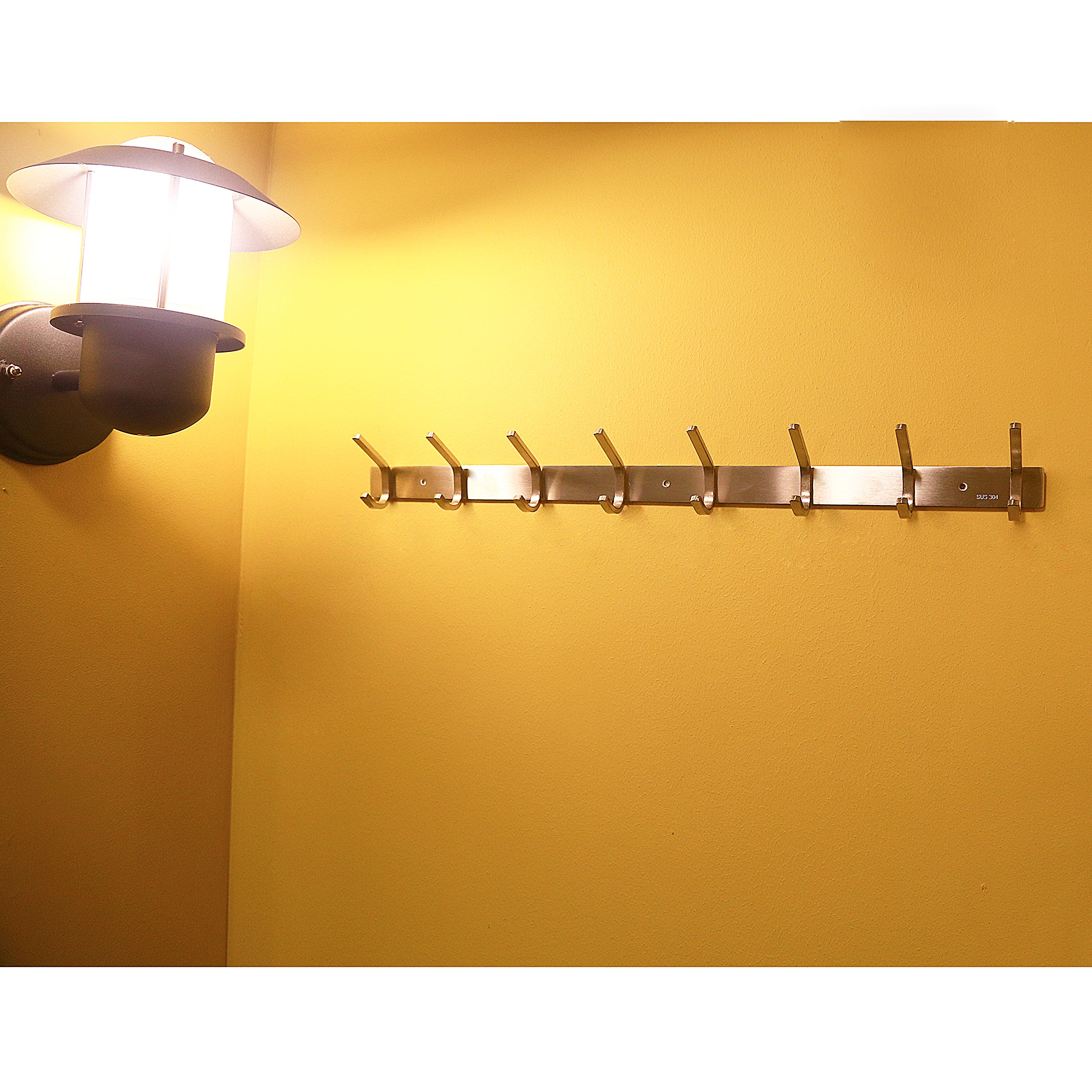 2-Pack Heavy Duty Stainless Steel 304 Hook Rail Coat Rack - Satin Finish Wall Mounted Organizer for Bedroom, Bathroom, Entryway & Hallway - Perfect for Hanging Coats, Hats, Bags & Accessories in Home, Office or Dorm Room