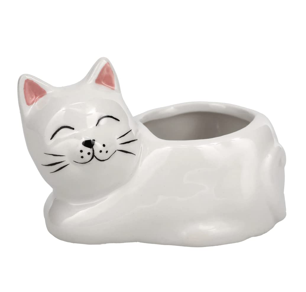 Ceramic Animal Planters for Plants - Small Cat Shaped Flower Pot (Cara The Cat) - Perfect for Succulents, Herbs & Indoor Home Decor