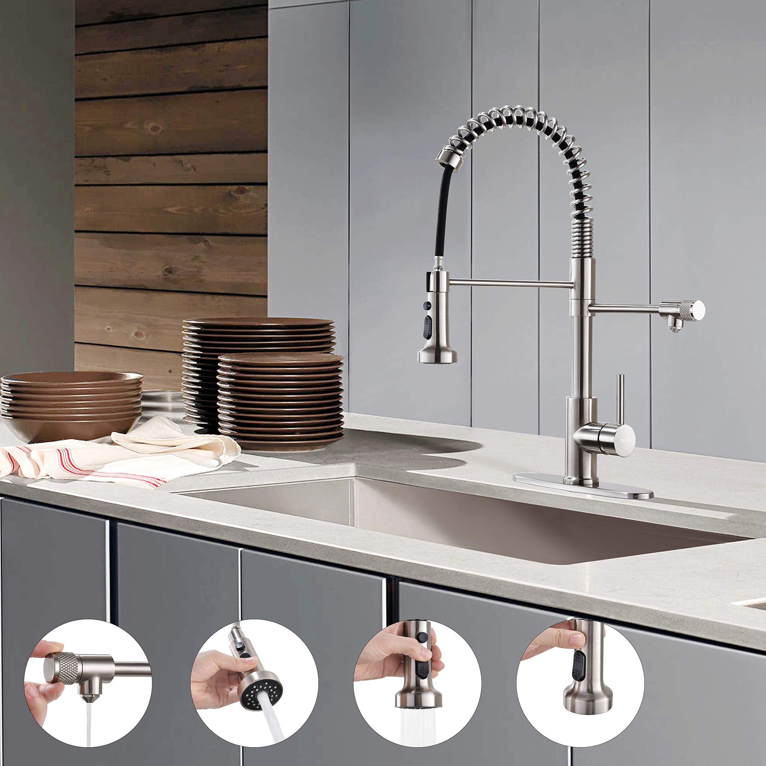 Premium Pull-Down Kitchen Faucet with Water Filtration - Brushed Nickel & Stainless Steel Drinking Water Faucet (Model PB1017) for Modern Homes, Restaurants & Coffee Bars