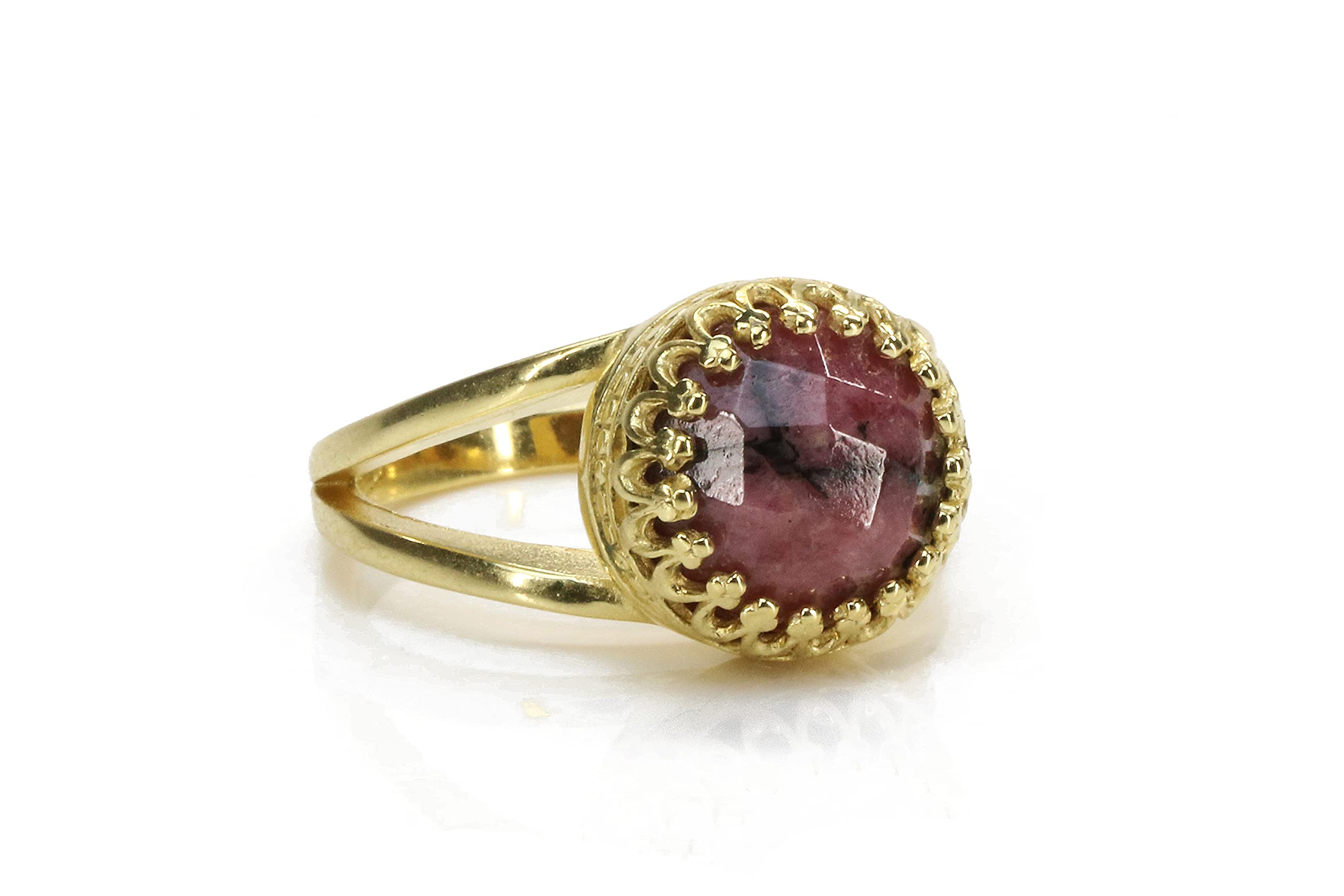 14k Gold Rhodonite Solitaire Ring - Elegant Dainty Everyday Jewelry for Women | Engagement, Wedding, Promise & Stackable Ring | Perfect Gift for Her - Custom Handmade Jewelry for Special Occasions & Daily Wear