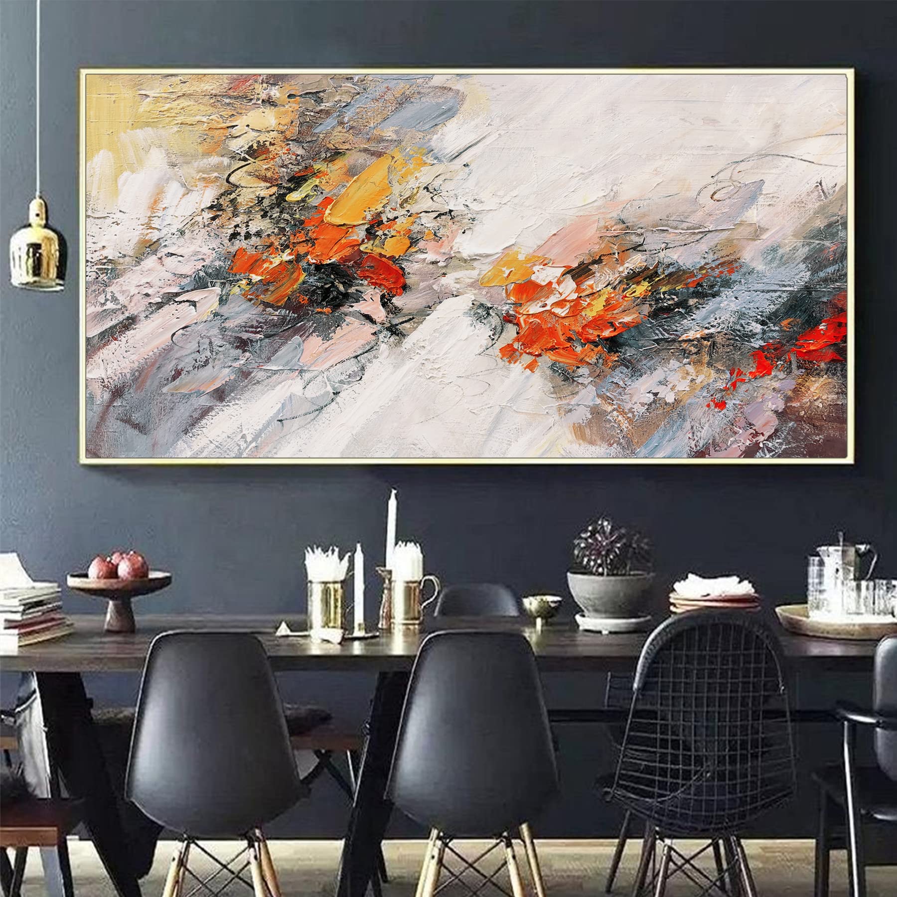 Handmade Abstract Canvas Painting - Beige & Teal Orange Textured Wall Art for Bathroom Decor | Original Modern Artwork for Living Room, Bedroom & Office