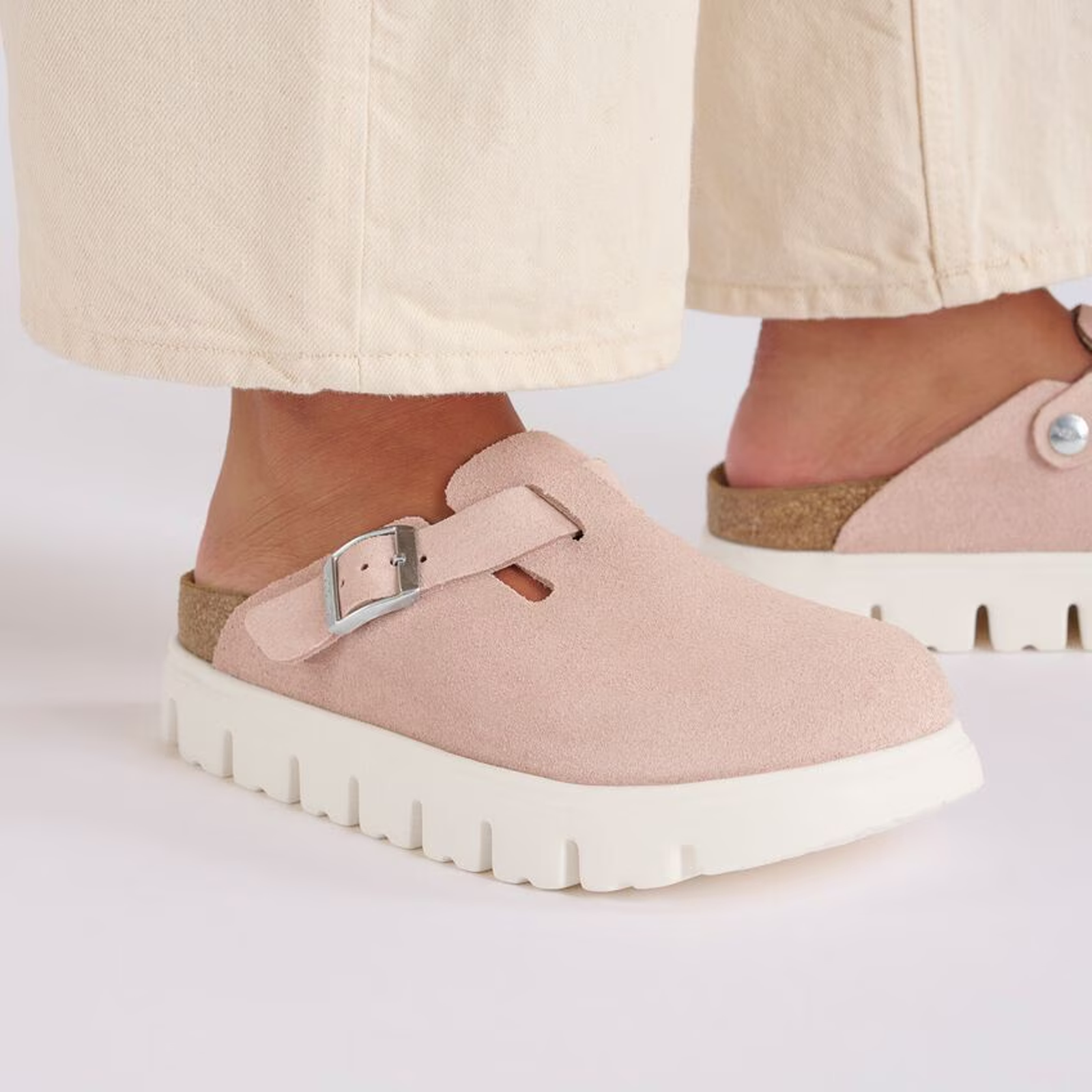 Birkenstock Boston Chunky Narrow Clog for Women - Light Rose Suede | Comfortable House Shoes for Relaxing at Home, Casual Outings & Errands