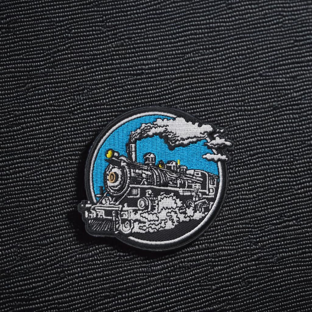 Steam Train on Blue - 3 Inch Round Embroidered Iron-On Patch for Jackets, Backpacks & DIY Crafts | Vintage Locomotive Design