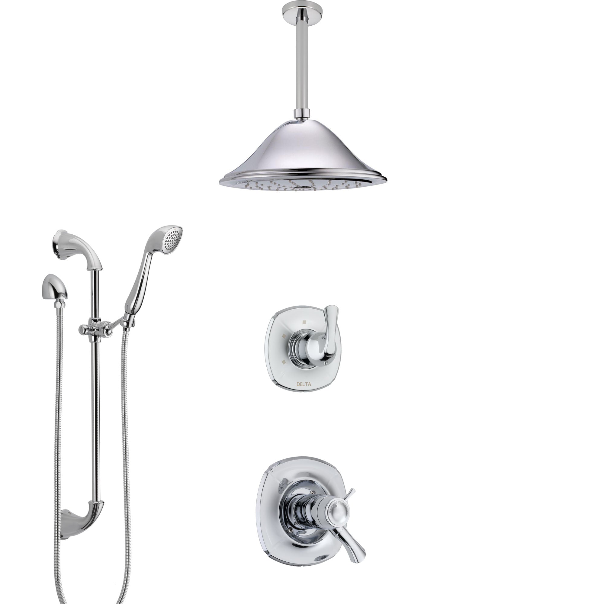 Delta Addison Chrome Finish Shower System - Dual Thermostatic Control Handle, Diverter, Ceiling Mount Showerhead & Hand Shower SS17T9211 | Perfect for Modern Bathroom Renovations & Spa-Like Shower Experience
