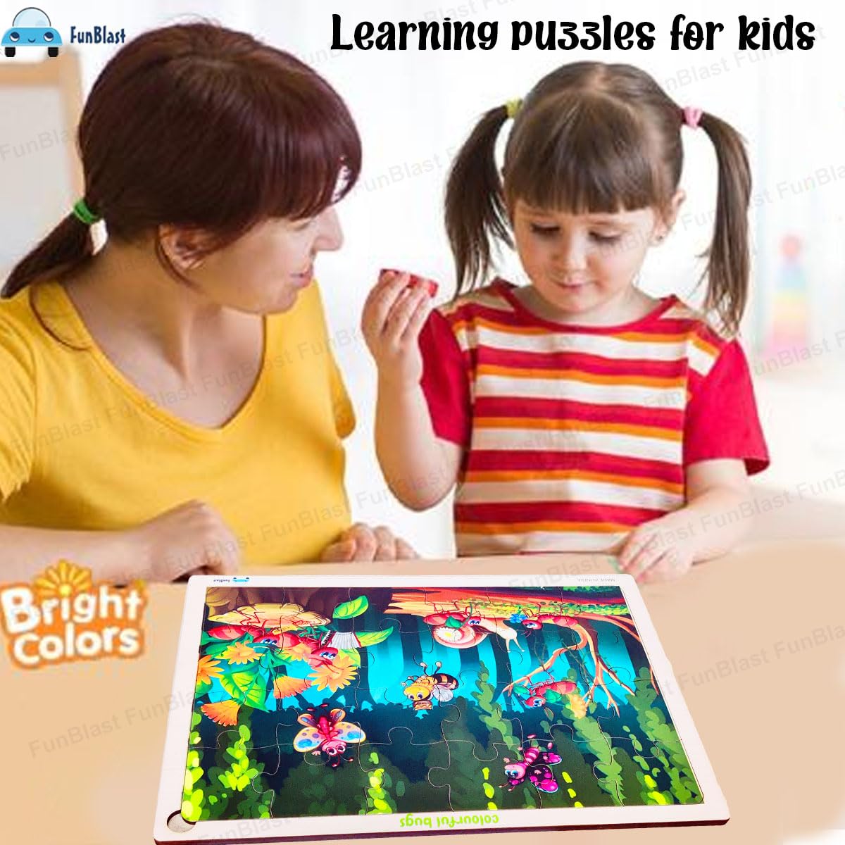 FunBlast 24-Piece Honey Bee Wooden Jigsaw Puzzle for Kids Ages 3-5 - Educational Learning Toy for Preschoolers - Perfect for Classroom, Birthday Gifts & Family Game Night