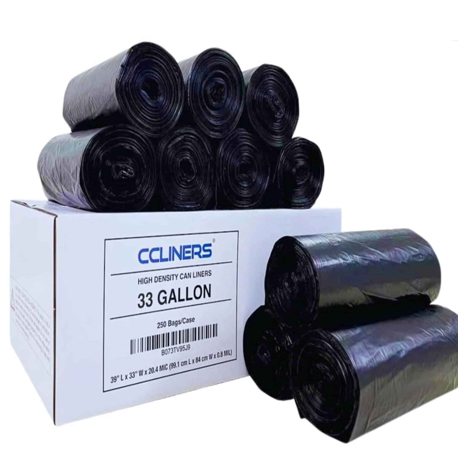 33 Gallon Trash Bags (250 Count Bulk) - 21 Micron Black Garbage Bags for 30-33 Gallon Trash Cans | Medium Duty Kitchen, Office & Bathroom Waste Bin Liners | Tear Resistant & Odor Control